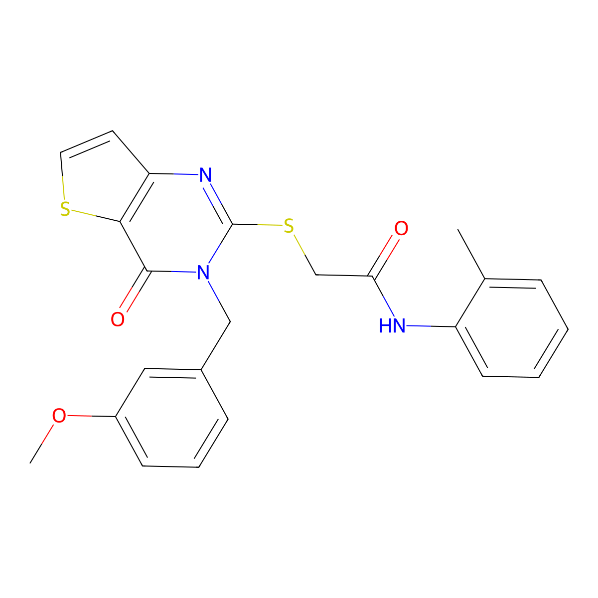 2-{[3-(3-methoxybenzyl)-4-oxo-3,4-dihydrothieno[3,2-d]pyrimidin-2-yl]sulfanyl}-N-(2-methylphenyl)acetamide molecular structure, CAS 1252912-52-9