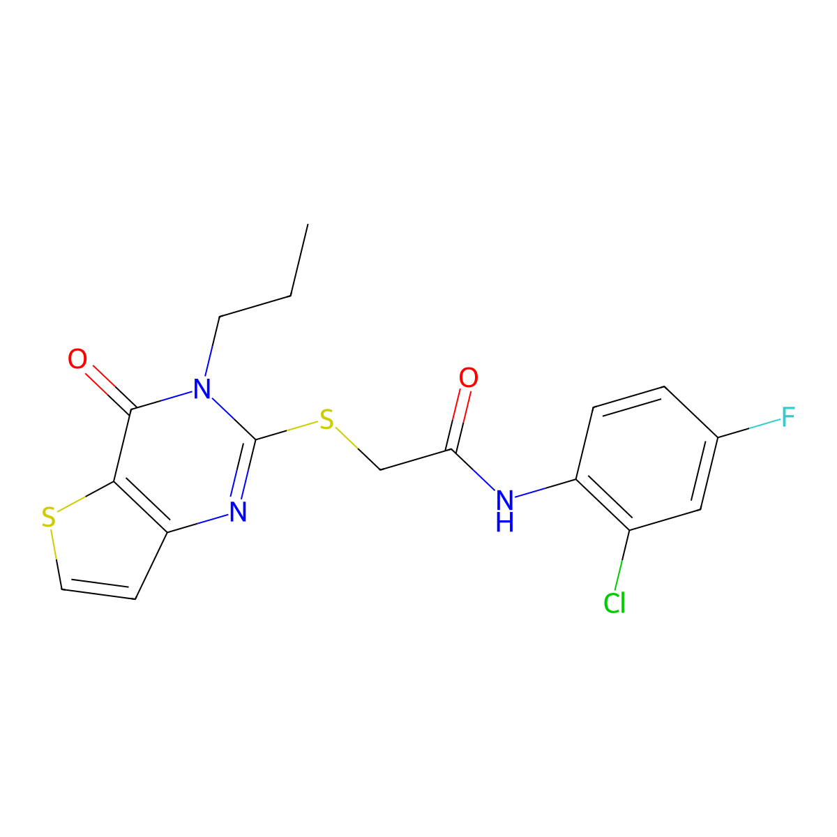 N-(2-chloro-4-fluorophenyl)-2-({4-oxo-3-propyl-3H,4H-thieno[3,2-d]pyrimidin-2-yl}sulfanyl)acetamide molecular structure, CAS 1252912-64-3