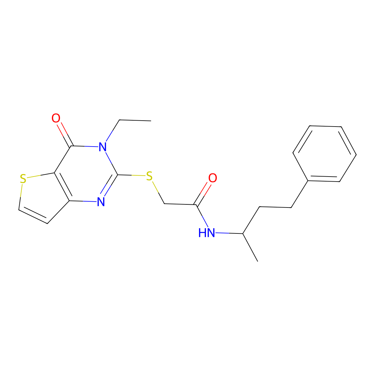 2-({3-ethyl-4-oxo-3H,4H-thieno[3,2-d]pyrimidin-2-yl}sulfanyl)-N-(4-phenylbutan-2-yl)acetamide molecular structure, CAS 1252912-66-5