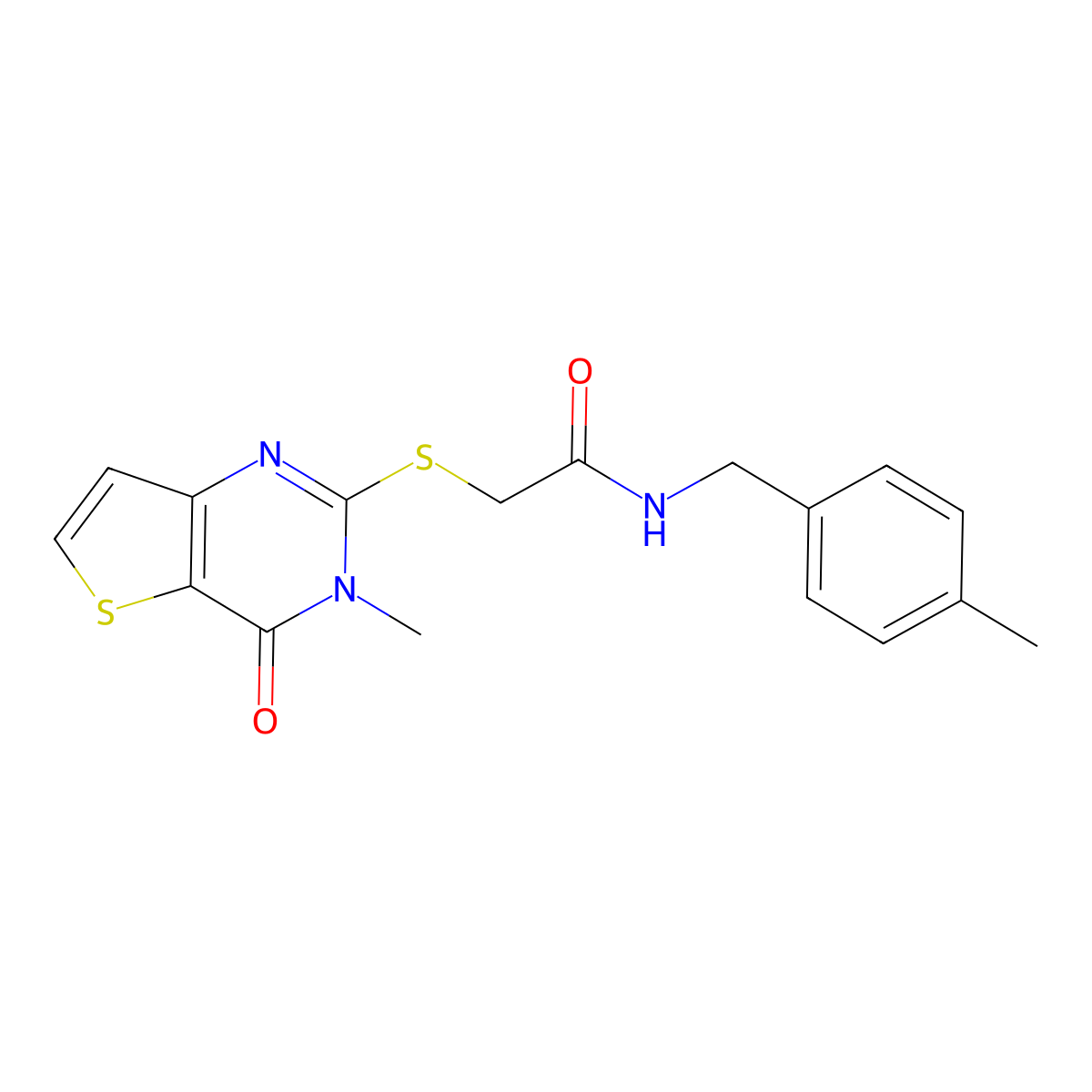 2-((3-methyl-4-oxo-3,4-dihydrothieno[3,2-d]pyrimidin-2-yl)thio)-N-(4-methylbenzyl)acetamide molecular structure, CAS 1252912-88-1