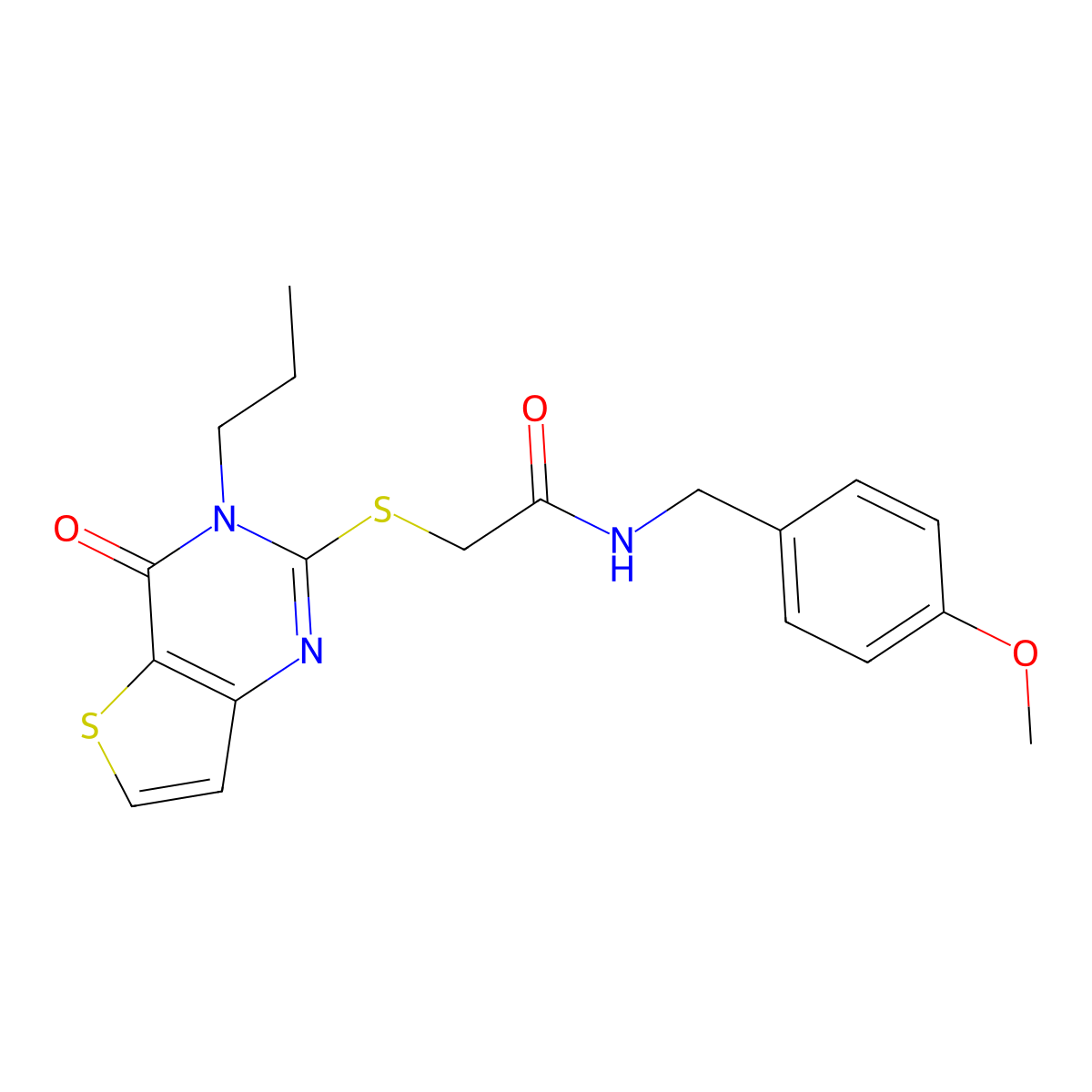 N-[(4-methoxyphenyl)methyl]-2-({4-oxo-3-propyl-3H,4H-thieno[3,2-d]pyrimidin-2-yl}sulfanyl)acetamide molecular structure, CAS 1252913-06-6