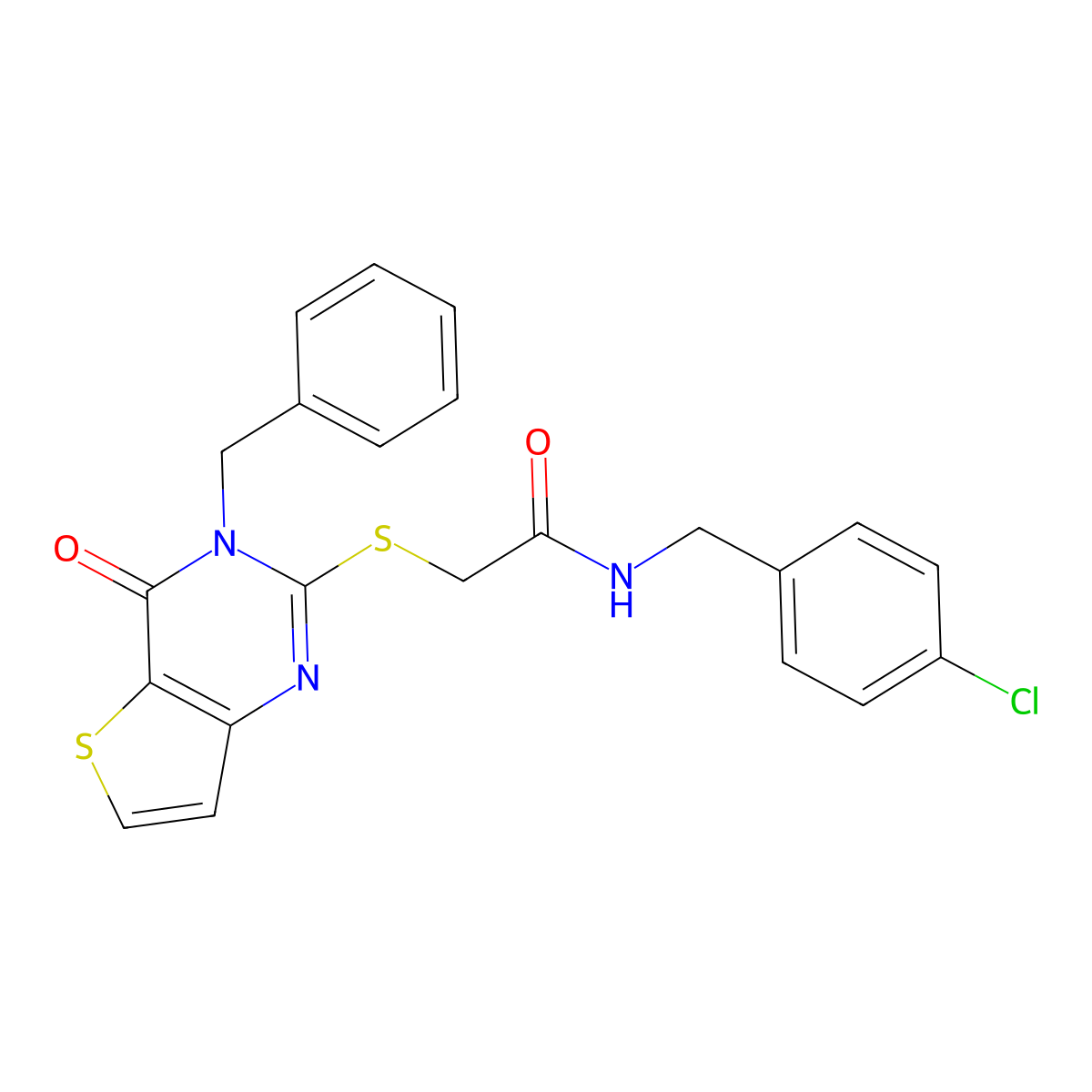 2-({3-benzyl-4-oxo-3H,4H-thieno[3,2-d]pyrimidin-2-yl}sulfanyl)-N-[(4-chlorophenyl)methyl]acetamide molecular structure, CAS 1252913-14-6