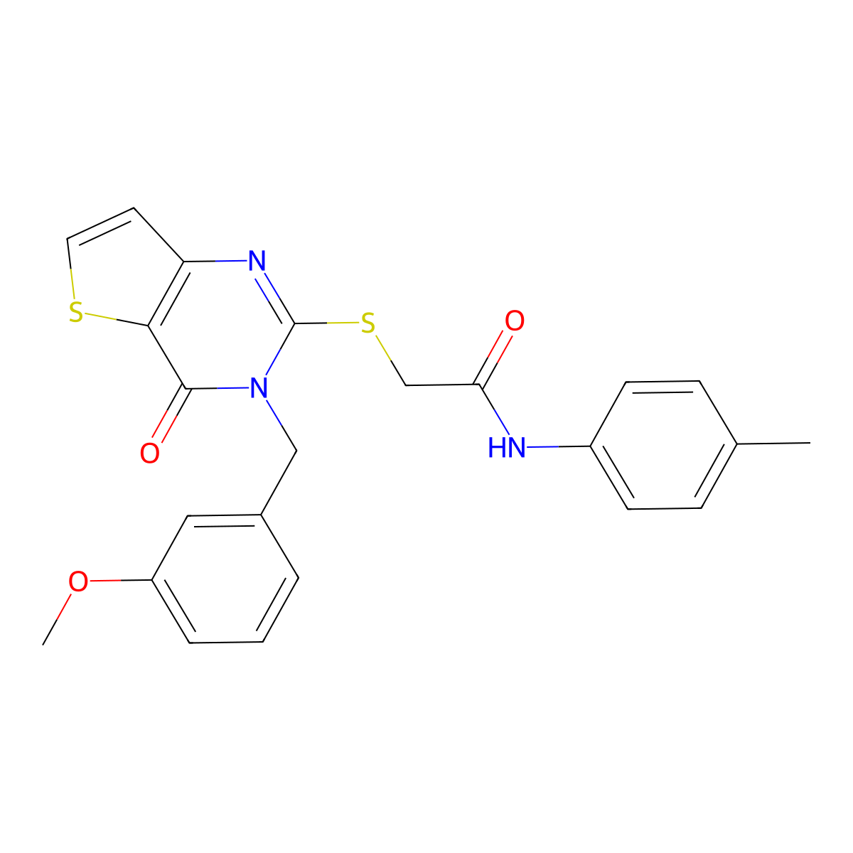 2-{[3-(3-methoxybenzyl)-4-oxo-3,4-dihydrothieno[3,2-d]pyrimidin-2-yl]sulfanyl}-N-(4-methylphenyl)acetamide molecular structure, CAS 1252913-52-2
