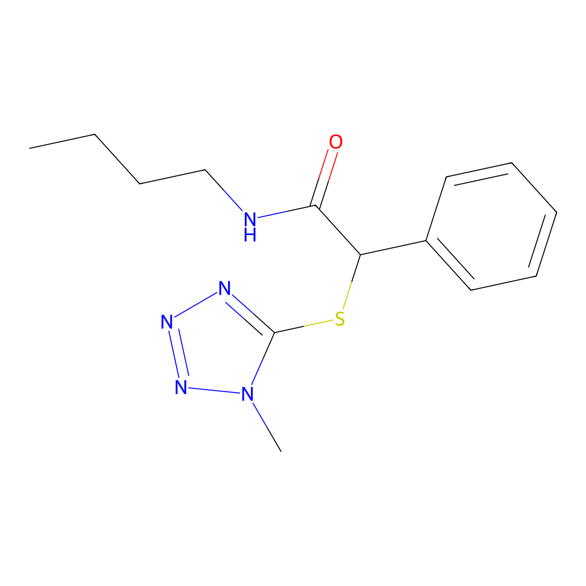 N-butyl-2-[(1-methyl-1H-tetrazol-5-yl)sulfanyl]-2-phenylacetamide molecular structure, CAS 1252913-66-8