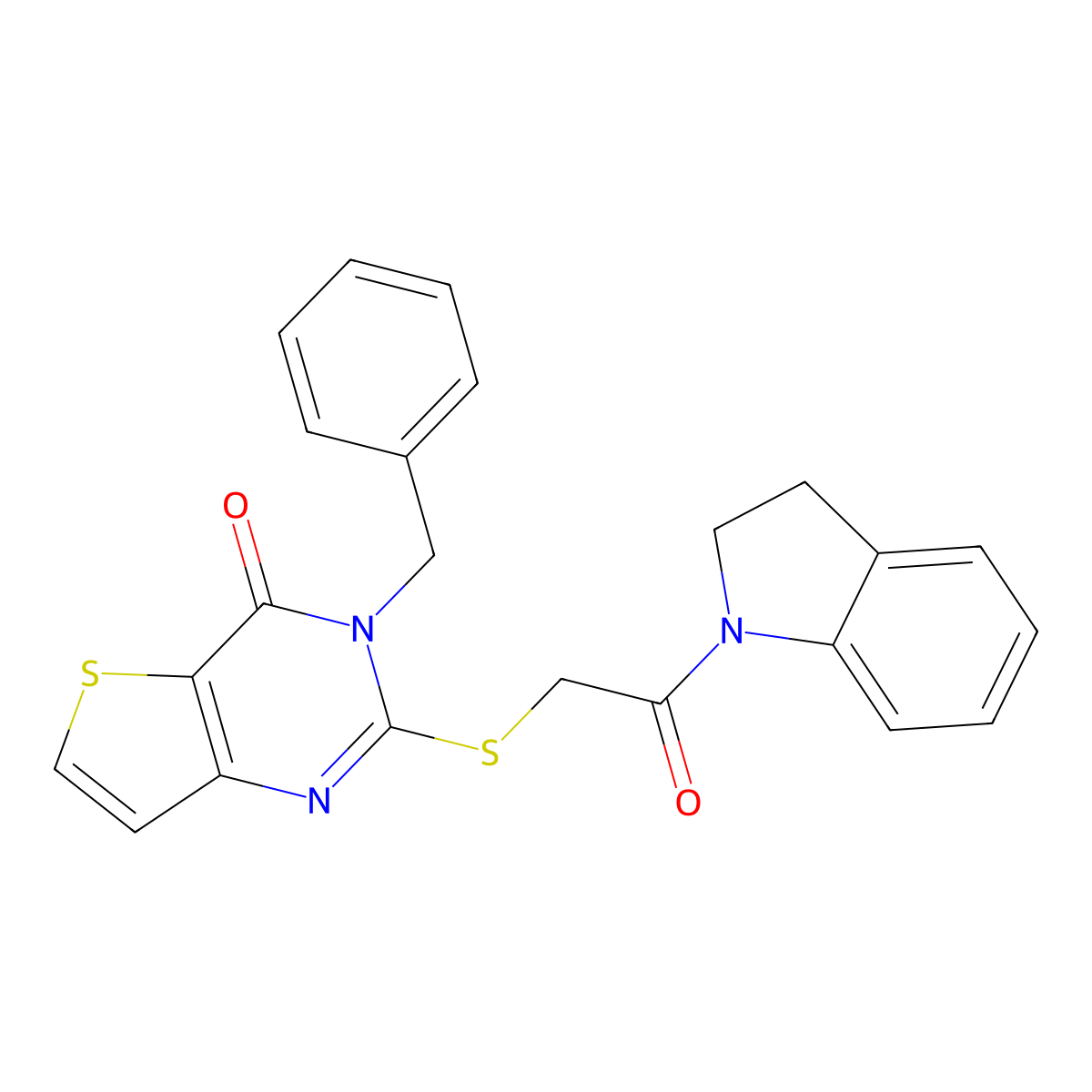 3-benzyl-2-{[2-(2,3-dihydro-1H-indol-1-yl)-2-oxoethyl]sulfanyl}-3H,4H-thieno[3,2-d]pyrimidin-4-one molecular structure, CAS 1252915-67-5