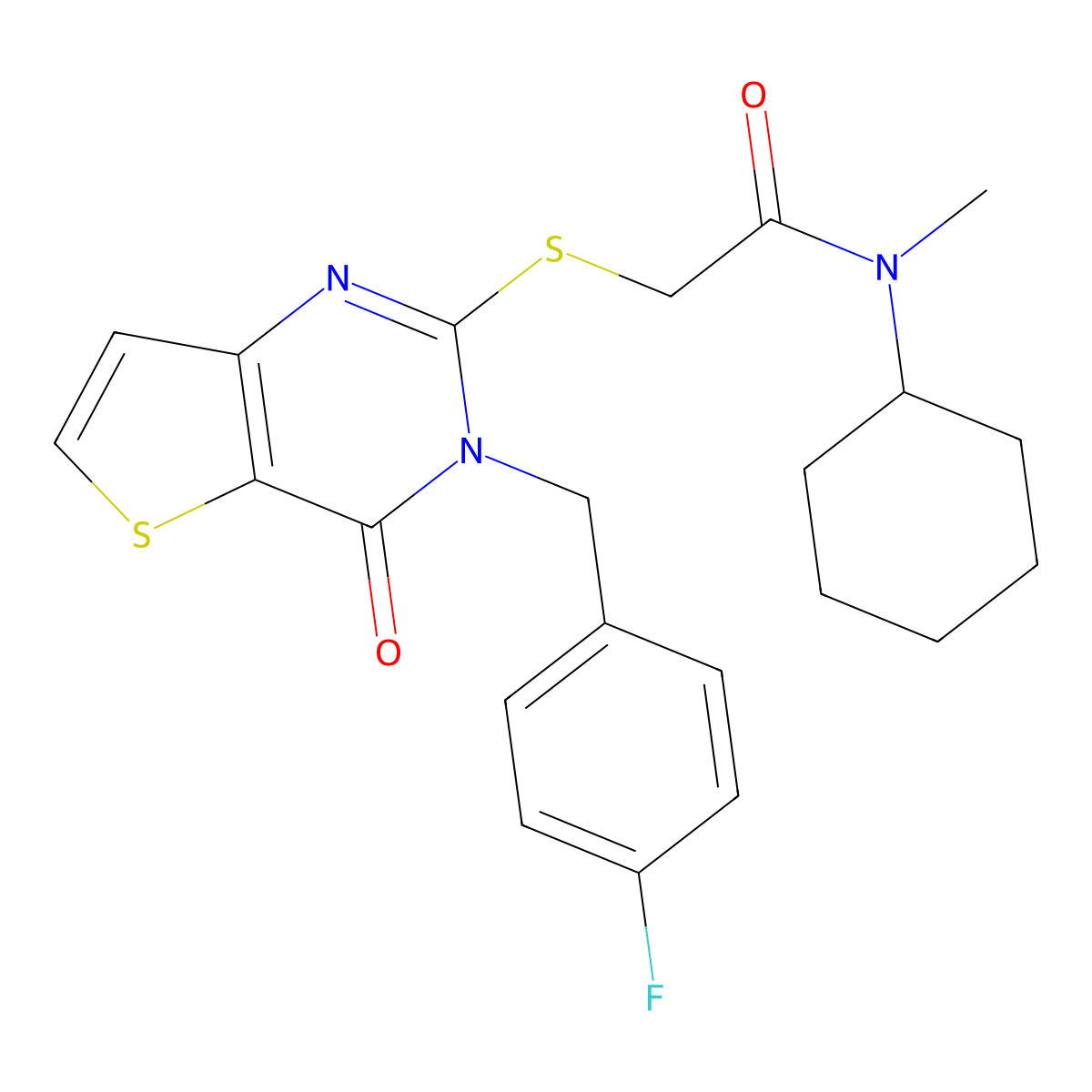N-cyclohexyl-2-({3-[(4-fluorophenyl)methyl]-4-oxo-3H,4H-thieno[3,2-d]pyrimidin-2-yl}sulfanyl)-N-methylacetamide molecular structure, CAS 1252915-77-7