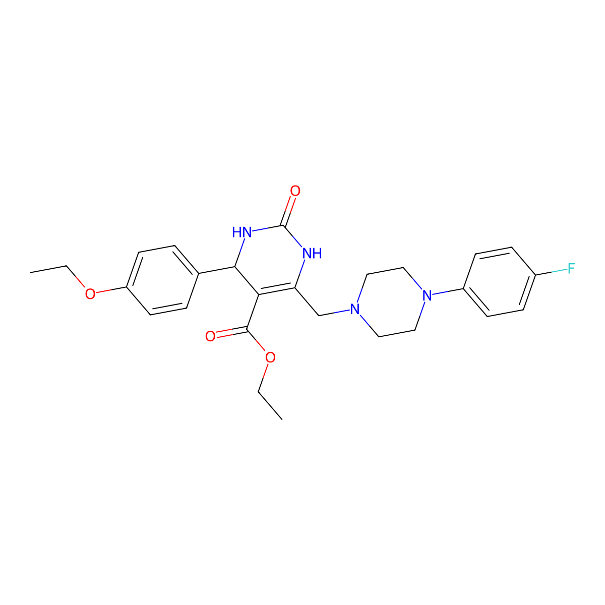 Ethyl 4-(4-ethoxyphenyl)-6-{[4-(4-fluorophenyl)piperazin-1-yl]methyl}-2-oxo-1,2,3,4-tetrahydropyrimidine-5-carboxylate molecular structure, CAS 1252916-02-1