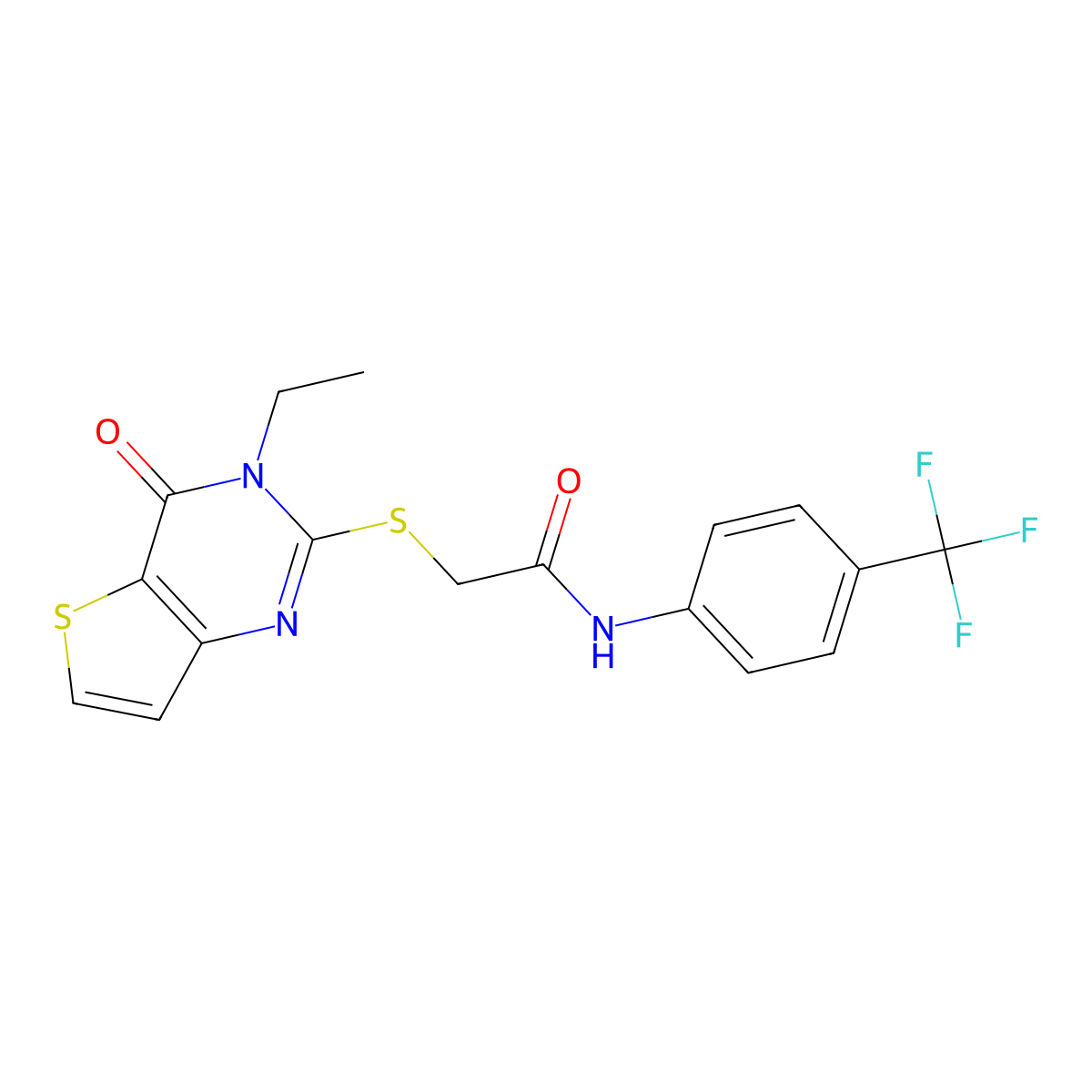 2-({3-ethyl-4-oxo-3H,4H-thieno[3,2-d]pyrimidin-2-yl}sulfanyl)-N-[4-(trifluoromethyl)phenyl]acetamide molecular structure, CAS 1252916-10-1