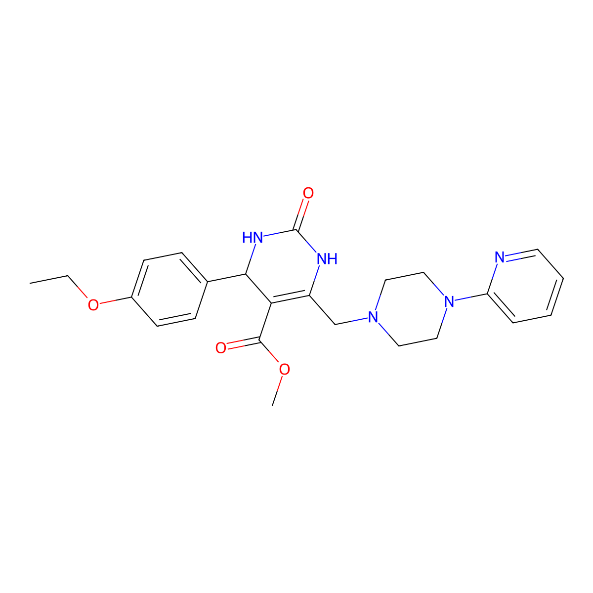 Methyl 4-(4-ethoxyphenyl)-2-oxo-6-{[4-(pyridin-2-yl)piperazin-1-yl]methyl}-1,2,3,4-tetrahydropyrimidine-5-carboxylate molecular structure, CAS 1252916-13-4
