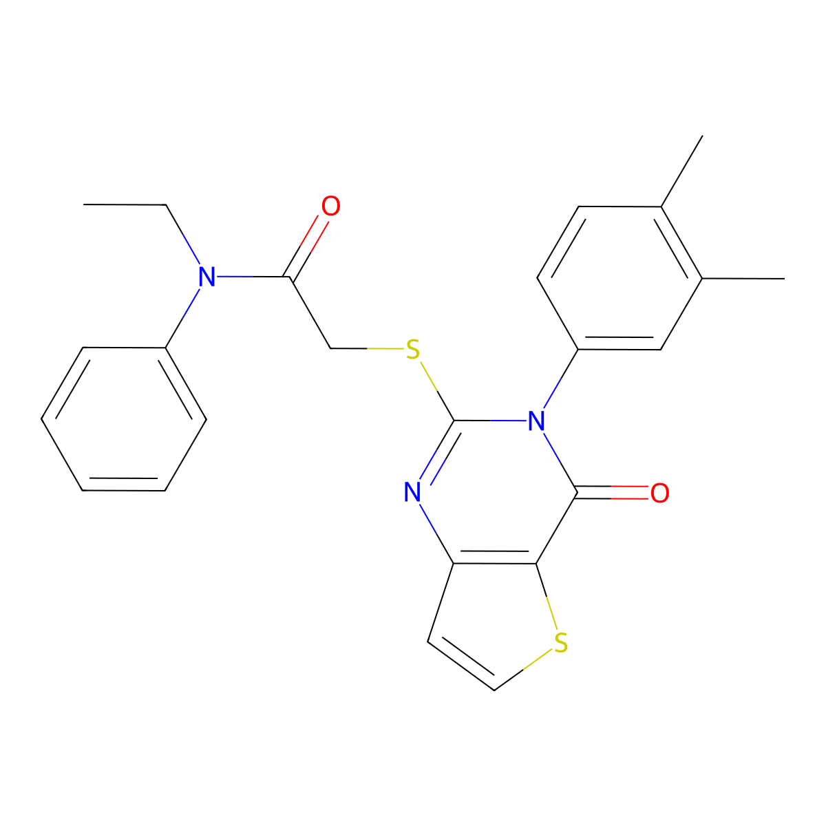2-{[3-(3,4-dimethylphenyl)-4-oxo-3,4-dihydrothieno[3,2-d]pyrimidin-2-yl]sulfanyl}-N-ethyl-N-phenylacetamide molecular structure, CAS 1252916-26-9