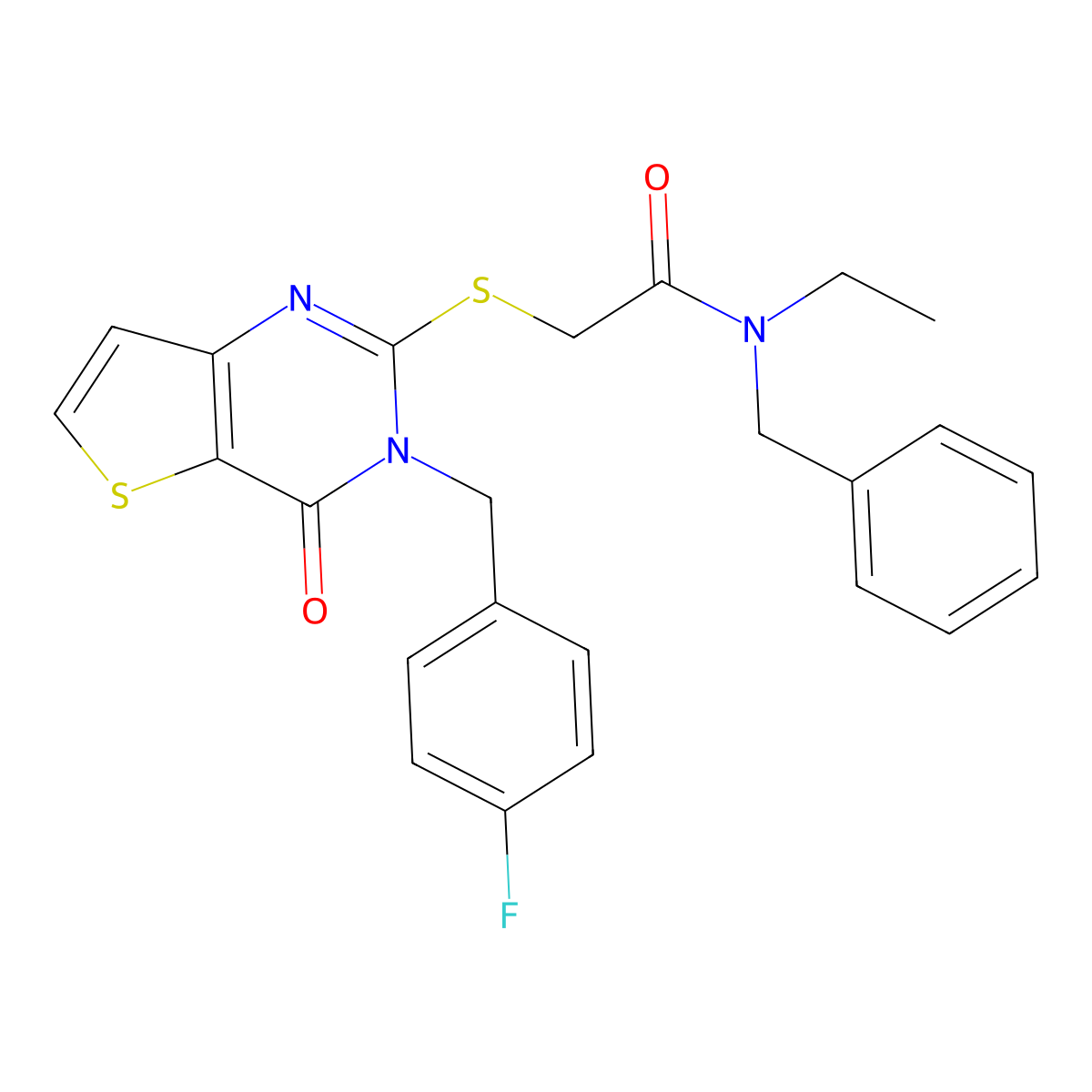 N-benzyl-N-ethyl-2-{[3-(4-fluorobenzyl)-4-oxo-3,4-dihydrothieno[3,2-d]pyrimidin-2-yl]sulfanyl}acetamide molecular structure, CAS 1252916-28-1