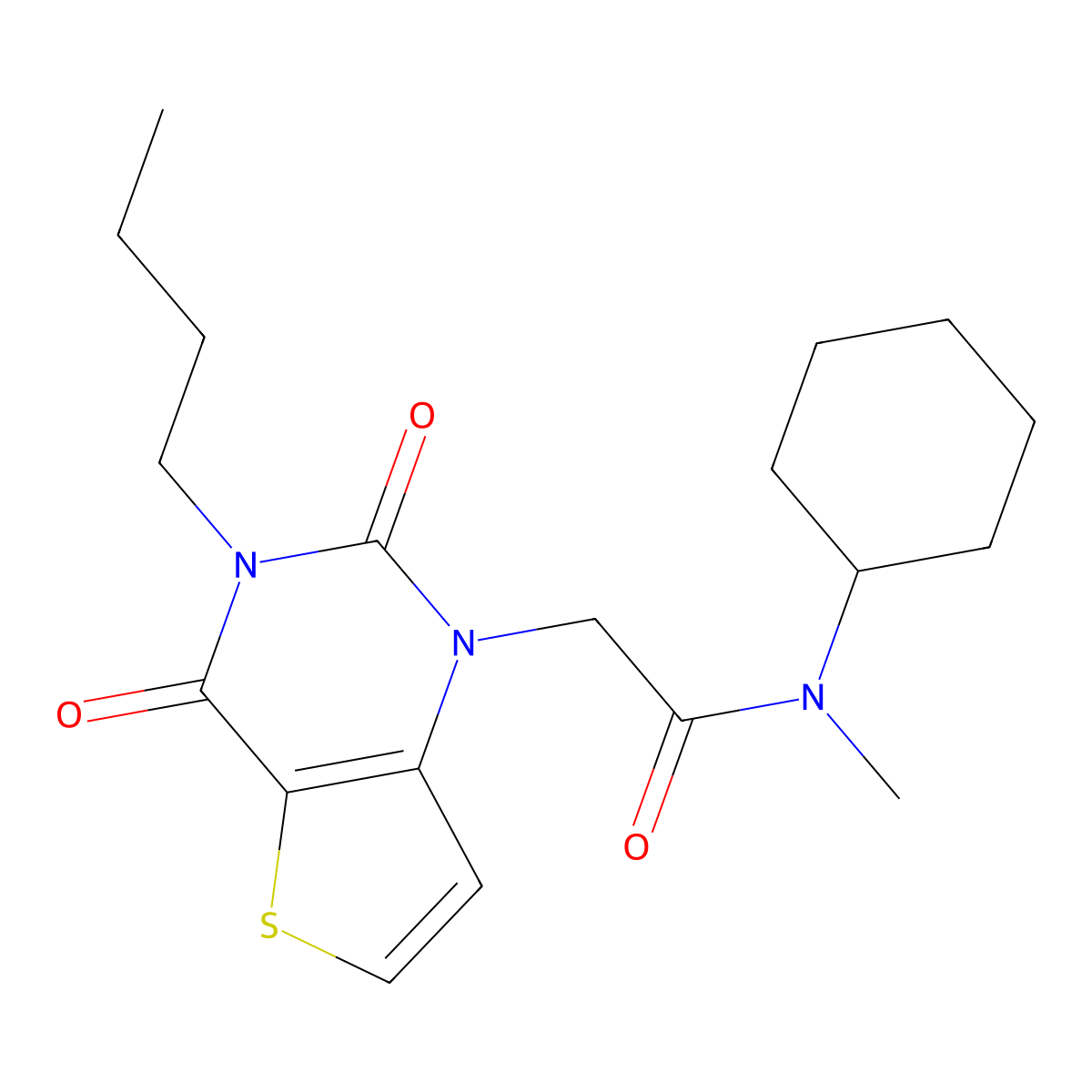 2-(3-butyl-2,4-dioxo-3,4-dihydrothieno[3,2-d]pyrimidin-1(2H)-yl)-N-cyclohexyl-N-methylacetamide molecular structure, CAS 1252916-48-5