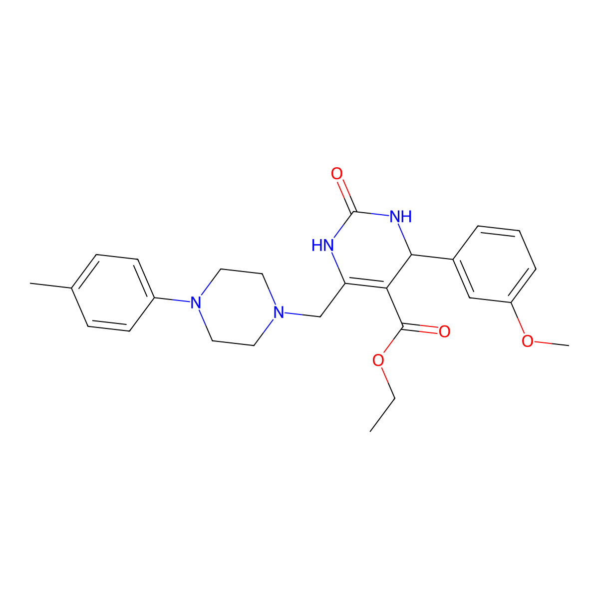 Ethyl 4-(3-methoxyphenyl)-6-{[4-(4-methylphenyl)piperazin-1-yl]methyl}-2-oxo-1,2,3,4-tetrahydropyrimidine-5-carboxylate molecular structure, CAS 1252916-75-8