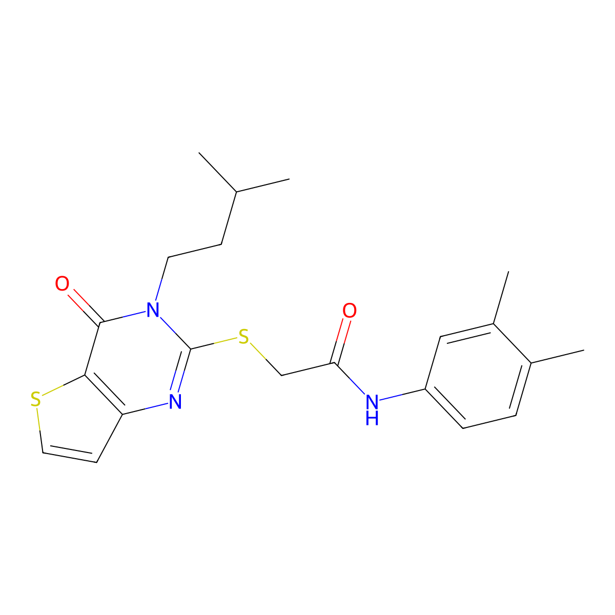 N-(3,4-dimethylphenyl)-2-{[3-(3-methylbutyl)-4-oxo-3H,4H-thieno[3,2-d]pyrimidin-2-yl]sulfanyl}acetamide molecular structure, CAS 1252916-78-1