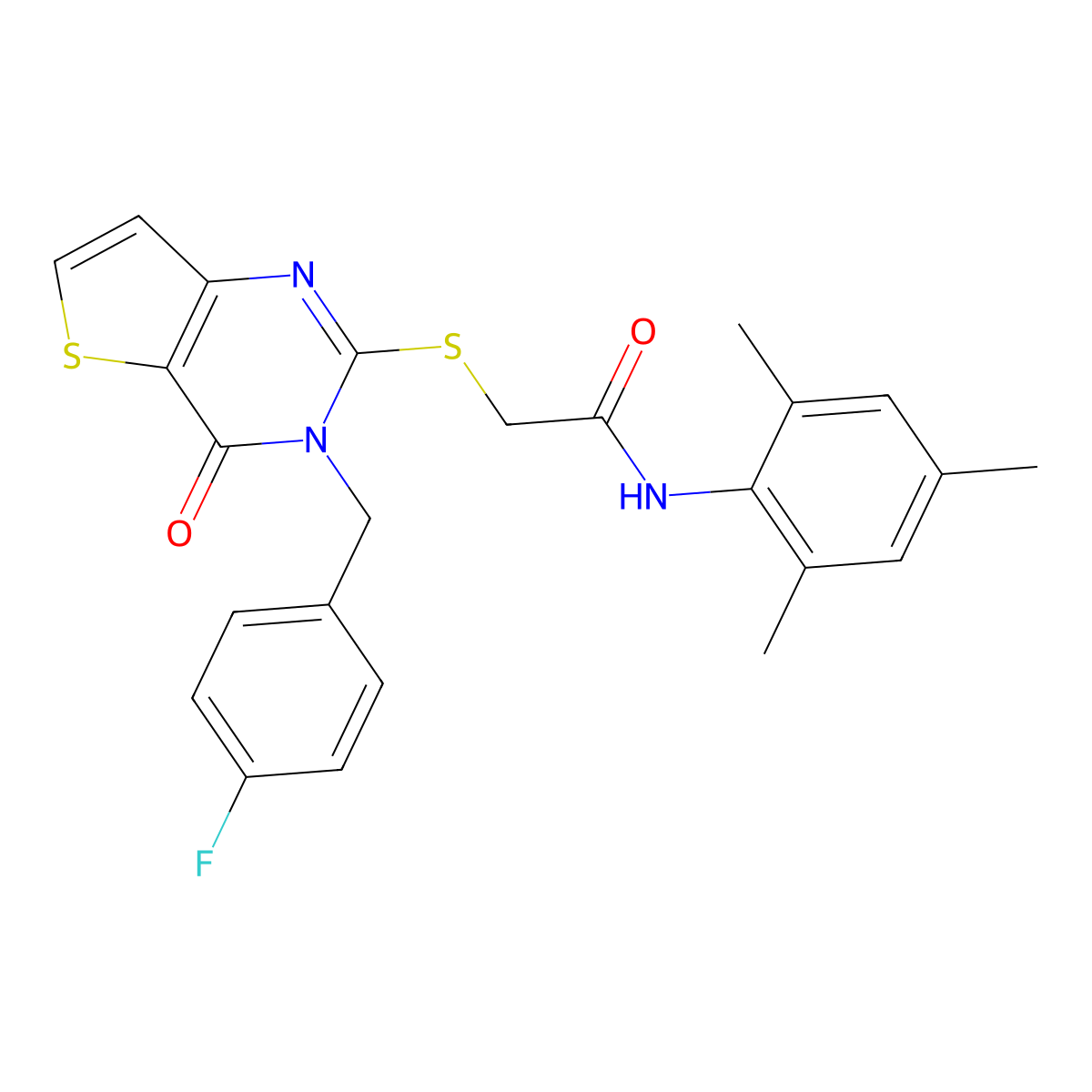2-{[3-(4-fluorobenzyl)-4-oxo-3,4-dihydrothieno[3,2-d]pyrimidin-2-yl]sulfanyl}-N-(2,4,6-trimethylphenyl)acetamide molecular structure, CAS 1252916-80-5