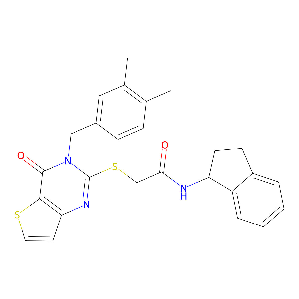 N-(2,3-dihydro-1H-inden-1-yl)-2-{[3-(3,4-dimethylbenzyl)-4-oxo-3,4-dihydrothieno[3,2-d]pyrimidin-2-yl]sulfanyl}acetamide molecular structure, CAS 1252917-02-4