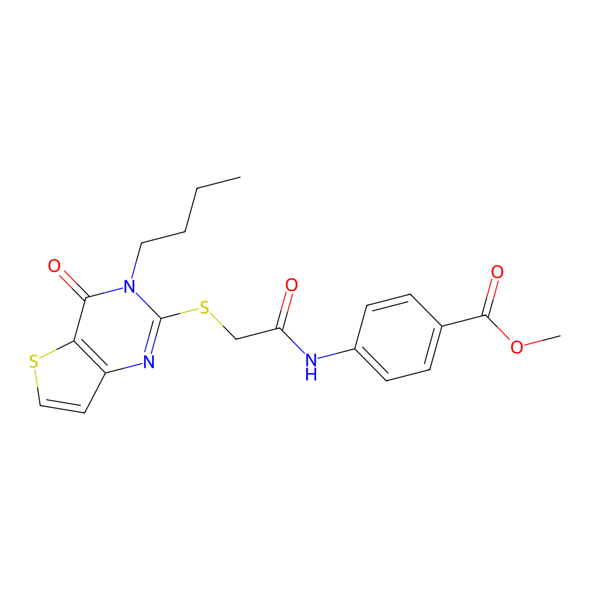 Methyl 4-({[(3-butyl-4-oxo-3,4-dihydrothieno[3,2-d]pyrimidin-2-yl)sulfanyl]acetyl}amino)benzoate molecular structure, CAS 1252917-25-1