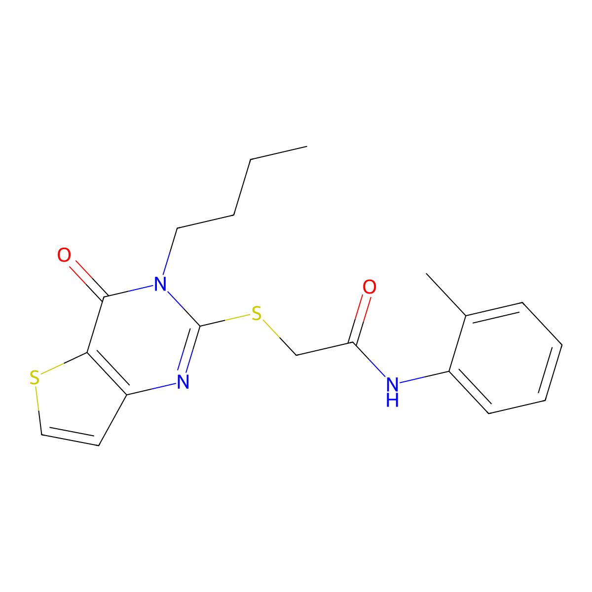 2-[(3-butyl-4-oxo-3,4-dihydrothieno[3,2-d]pyrimidin-2-yl)sulfanyl]-N-(2-methylphenyl)acetamide molecular structure, CAS 1252918-00-5