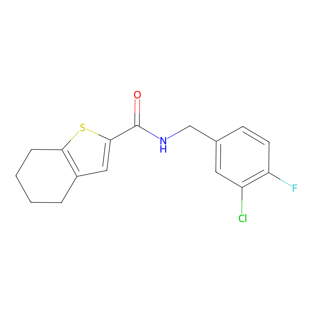 N-[(3-chloro-4-fluorophenyl)methyl]-4,5,6,7-tetrahydro-1-benzothiophene-2-carboxamide molecular structure, CAS 1252918-21-0