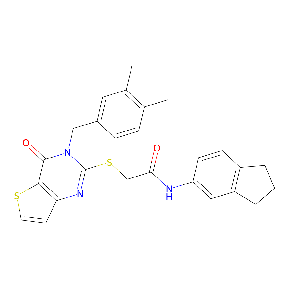 N-(2,3-dihydro-1H-inden-5-yl)-2-({3-[(3,4-dimethylphenyl)methyl]-4-oxo-3H,4H-thieno[3,2-d]pyrimidin-2-yl}sulfanyl)acetamide molecular structure, CAS 1252918-34-5