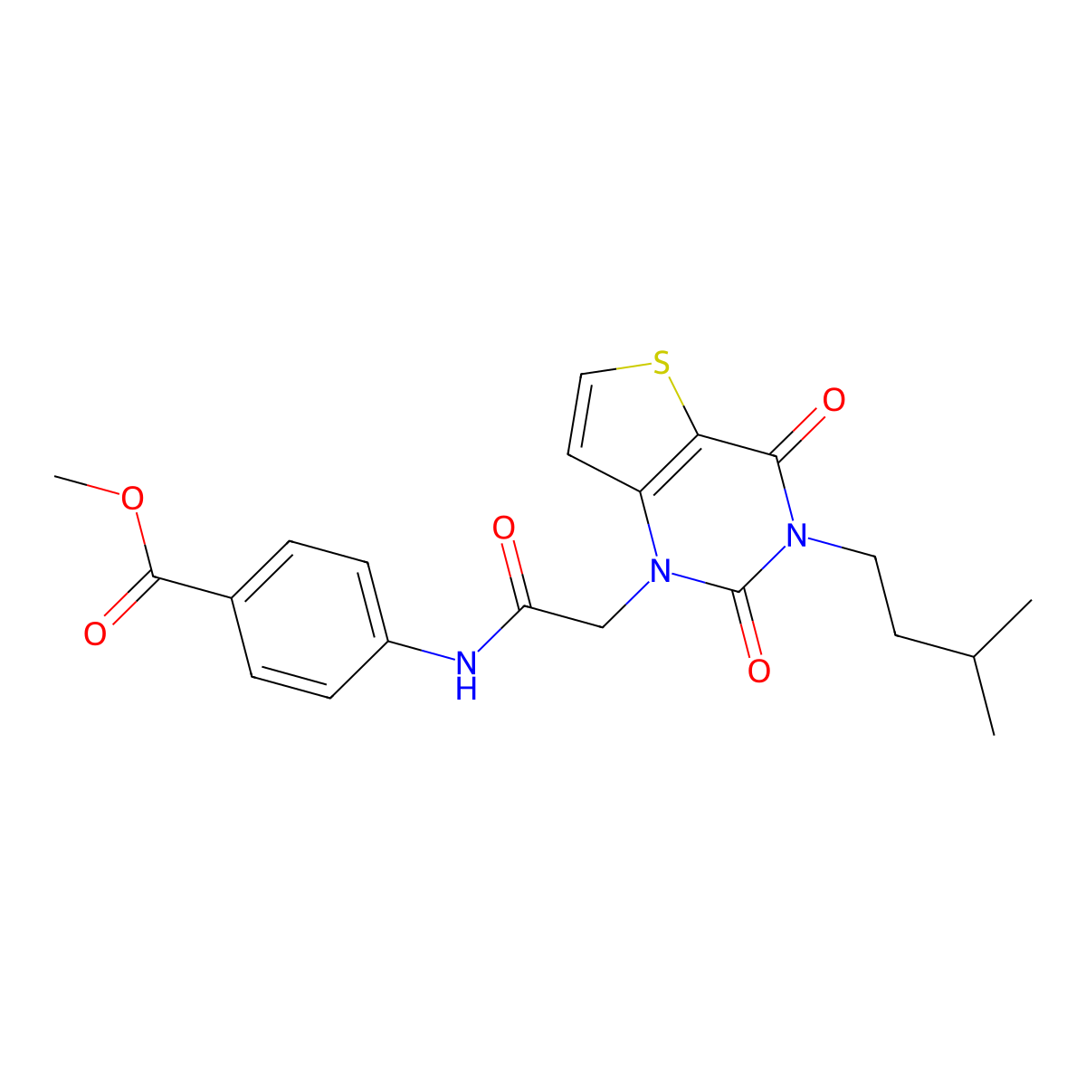 methyl 4-{2-[3-(3-methylbutyl)-2,4-dioxo-1H,2H,3H,4H-thieno[3,2-d]pyrimidin-1-yl]acetamido}benzoate molecular structure, CAS 1252919-23-5