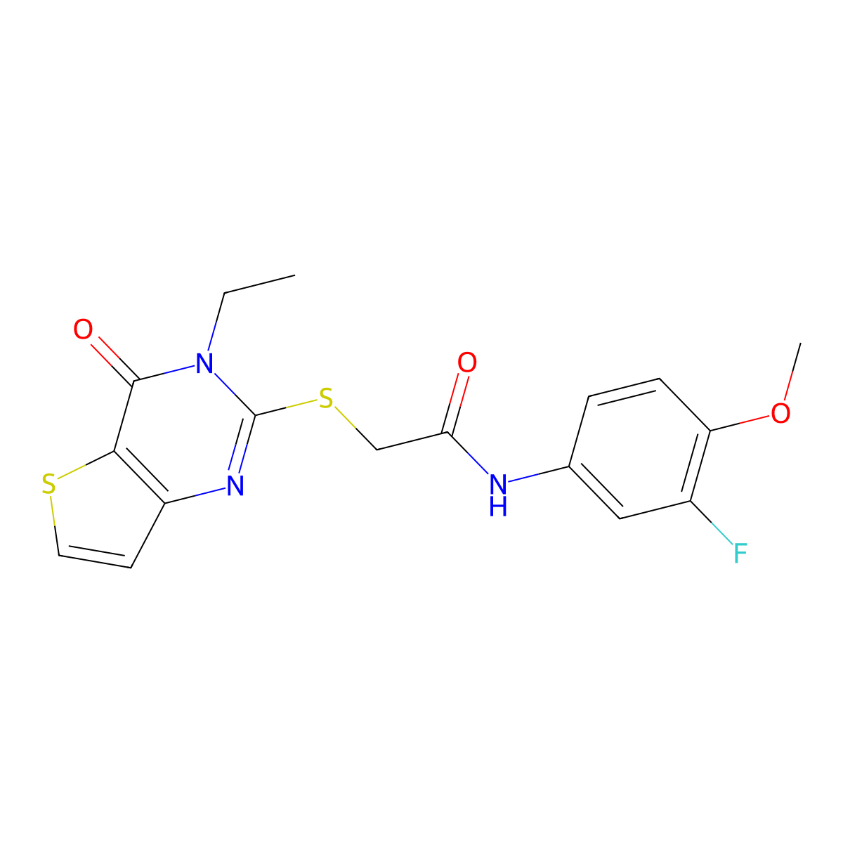 2-({3-ethyl-4-oxo-3H,4H-thieno[3,2-d]pyrimidin-2-yl}sulfanyl)-N-(3-fluoro-4-methoxyphenyl)acetamide molecular structure, CAS 1252919-51-9