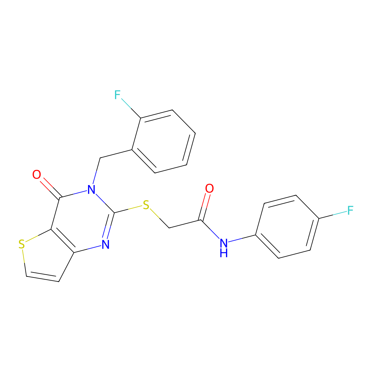 2-{[3-(2-fluorobenzyl)-4-oxo-3,4-dihydrothieno[3,2-d]pyrimidin-2-yl]sulfanyl}-N-(4-fluorophenyl)acetamide molecular structure, CAS 1252919-62-2