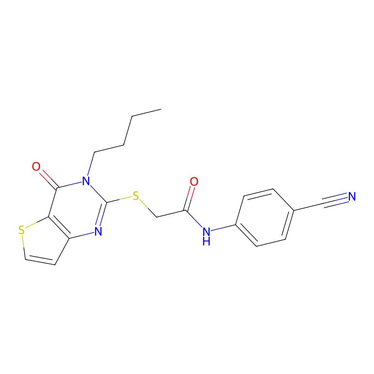 2-({3-butyl-4-oxo-3H,4H-thieno[3,2-d]pyrimidin-2-yl}sulfanyl)-N-(4-cyanophenyl)acetamide molecular structure, CAS 1252919-84-8