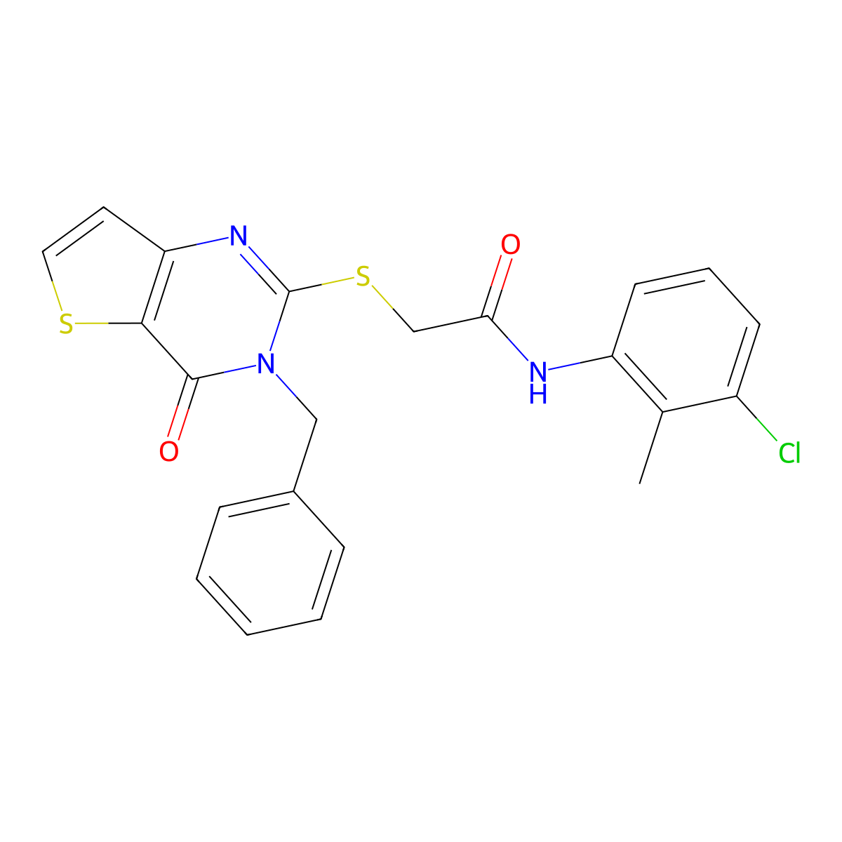 2-({3-benzyl-4-oxo-3H,4H-thieno[3,2-d]pyrimidin-2-yl}sulfanyl)-N-(3-chloro-2-methylphenyl)acetamide molecular structure, CAS 1252919-97-3