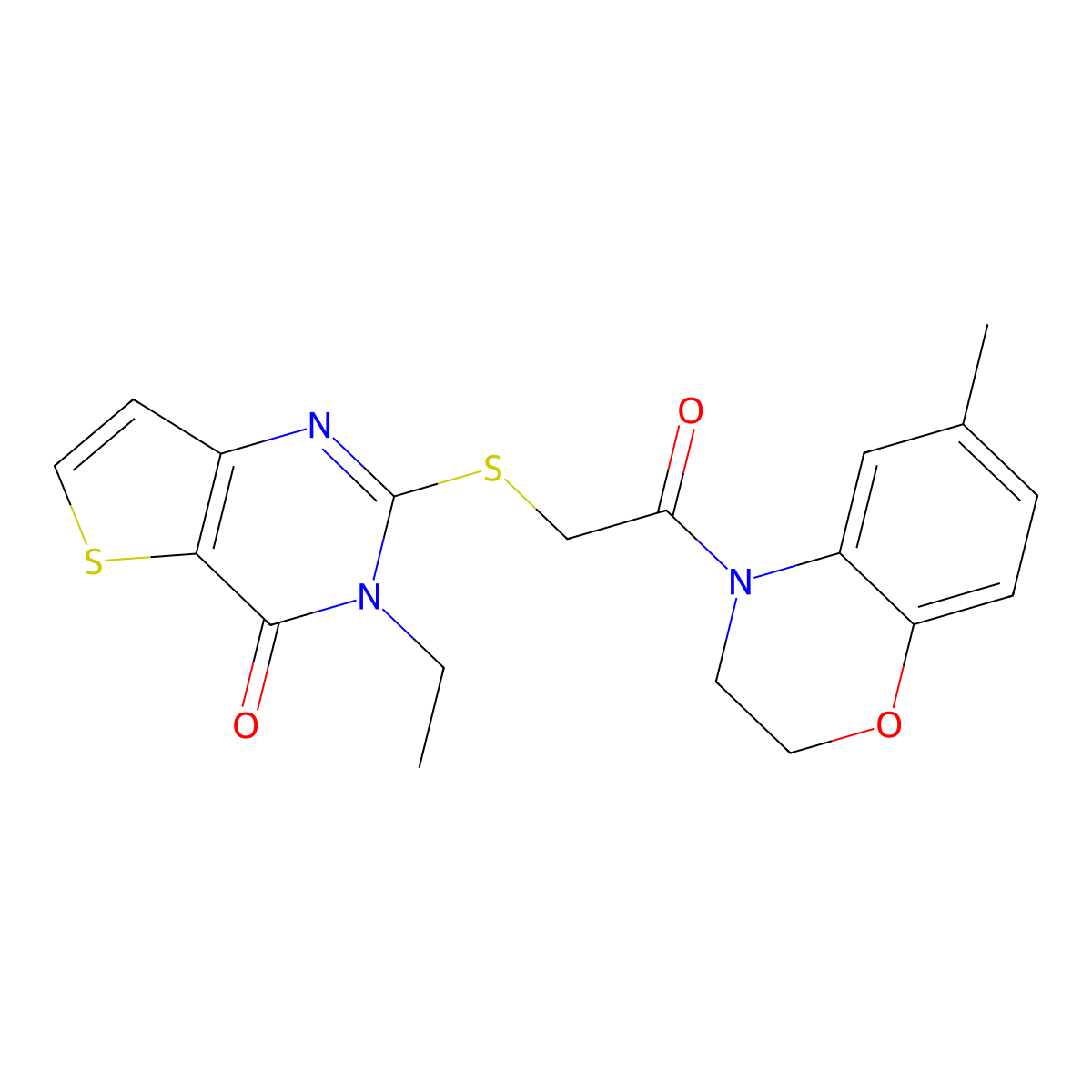 3-ethyl-2-{[2-(6-methyl-3,4-dihydro-2H-1,4-benzoxazin-4-yl)-2-oxoethyl]sulfanyl}-3H,4H-thieno[3,2-d]pyrimidin-4-one molecular structure, CAS 1252921-88-2
