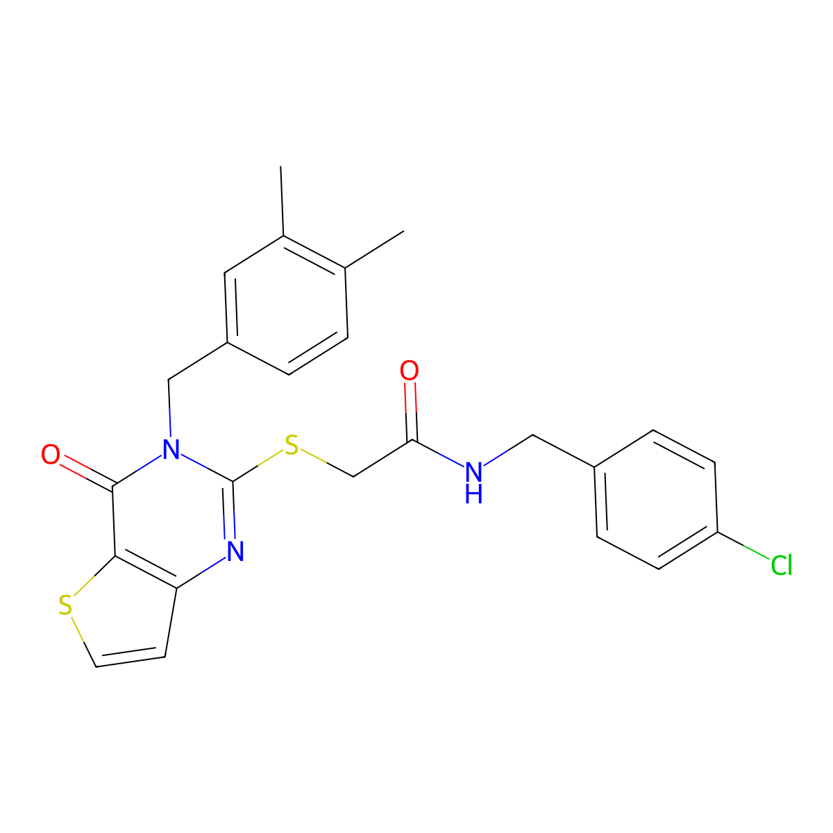 N-(4-chlorobenzyl)-2-{[3-(3,4-dimethylbenzyl)-4-oxo-3,4-dihydrothieno[3,2-d]pyrimidin-2-yl]sulfanyl}acetamide molecular structure, CAS 1252922-83-0