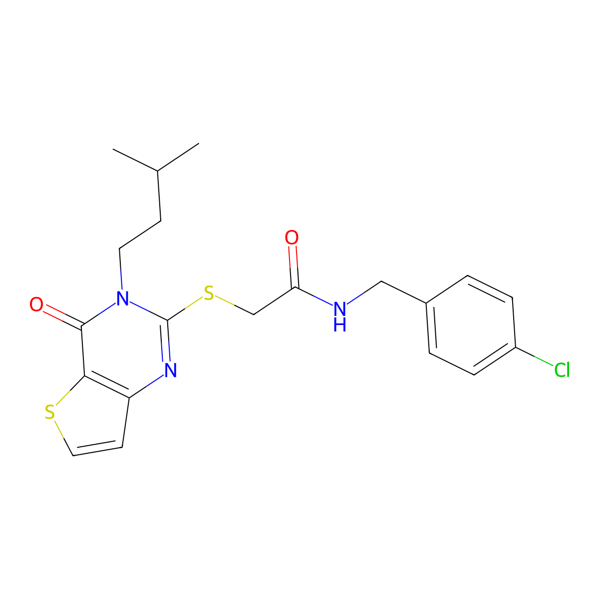 N-(4-chlorobenzyl)-2-{[3-(3-methylbutyl)-4-oxo-3,4-dihydrothieno[3,2-d]pyrimidin-2-yl]sulfanyl}acetamide molecular structure, CAS 1252923-28-6