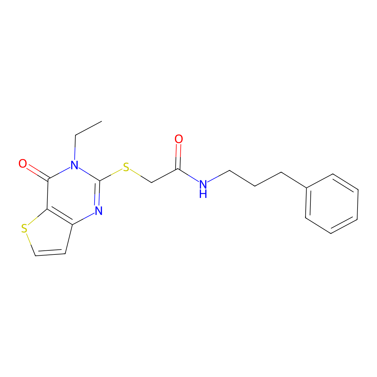 2-[(3-ethyl-4-oxo-3,4-dihydrothieno[3,2-d]pyrimidin-2-yl)sulfanyl]-N-(3-phenylpropyl)acetamide molecular structure, CAS 1252923-32-2