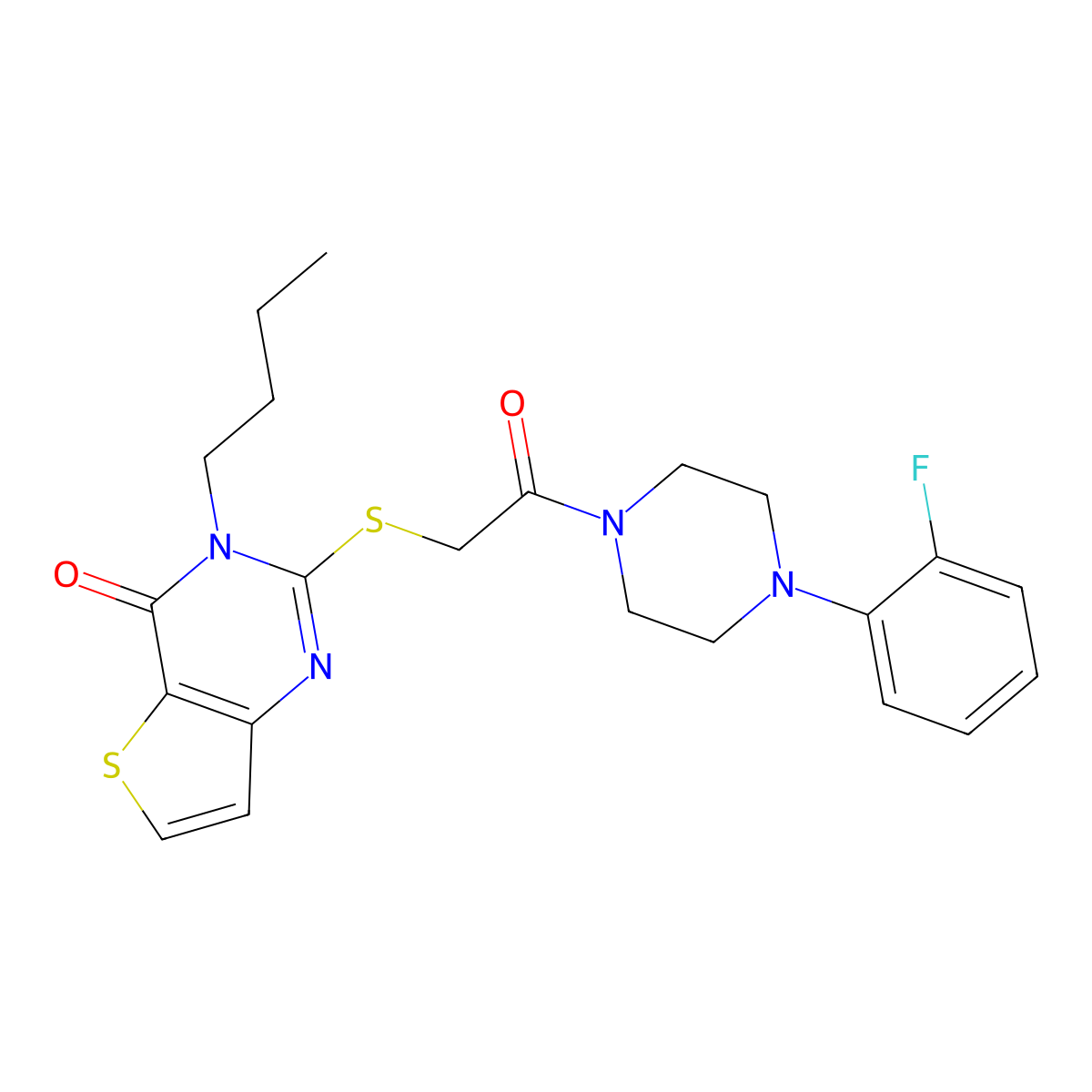 3-butyl-2-({2-[4-(2-fluorophenyl)piperazin-1-yl]-2-oxoethyl}sulfanyl)thieno[3,2-d]pyrimidin-4(3H)-one molecular structure, CAS 1252923-34-4