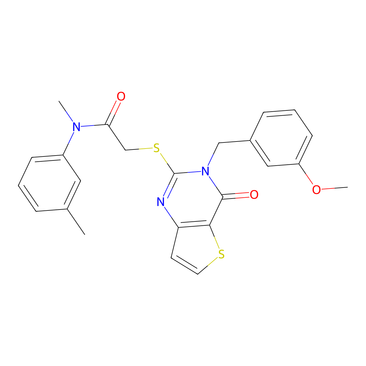 2-{[3-(3-methoxybenzyl)-4-oxo-3,4-dihydrothieno[3,2-d]pyrimidin-2-yl]sulfanyl}-N-methyl-N-(3-methylphenyl)acetamide molecular structure, CAS 1252923-64-0