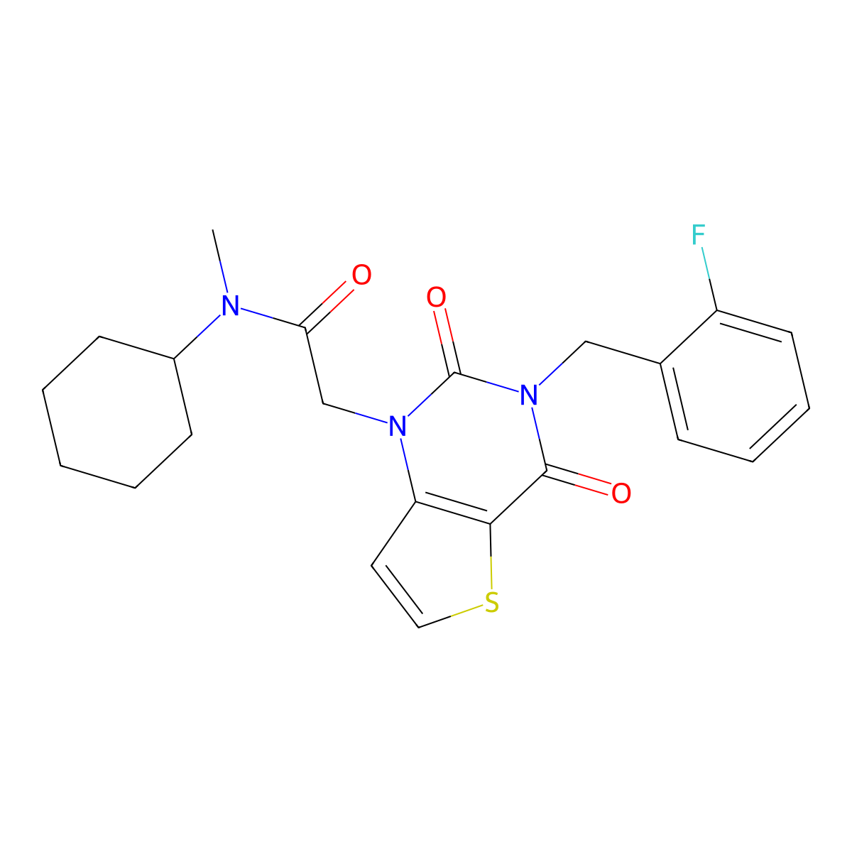 N-cyclohexyl-2-[3-(2-fluorobenzyl)-2,4-dioxo-3,4-dihydrothieno[3,2-d]pyrimidin-1(2H)-yl]-N-methylacetamide molecular structure, CAS 1252923-72-0