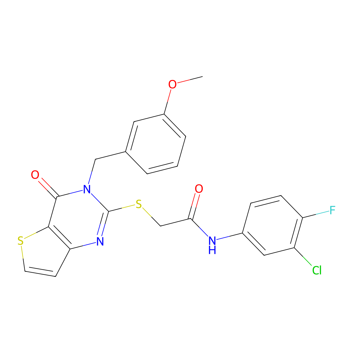 N-(3-chloro-4-fluorophenyl)-2-{[3-(3-methoxybenzyl)-4-oxo-3,4-dihydrothieno[3,2-d]pyrimidin-2-yl]sulfanyl}acetamide molecular structure, CAS 1252923-75-3
