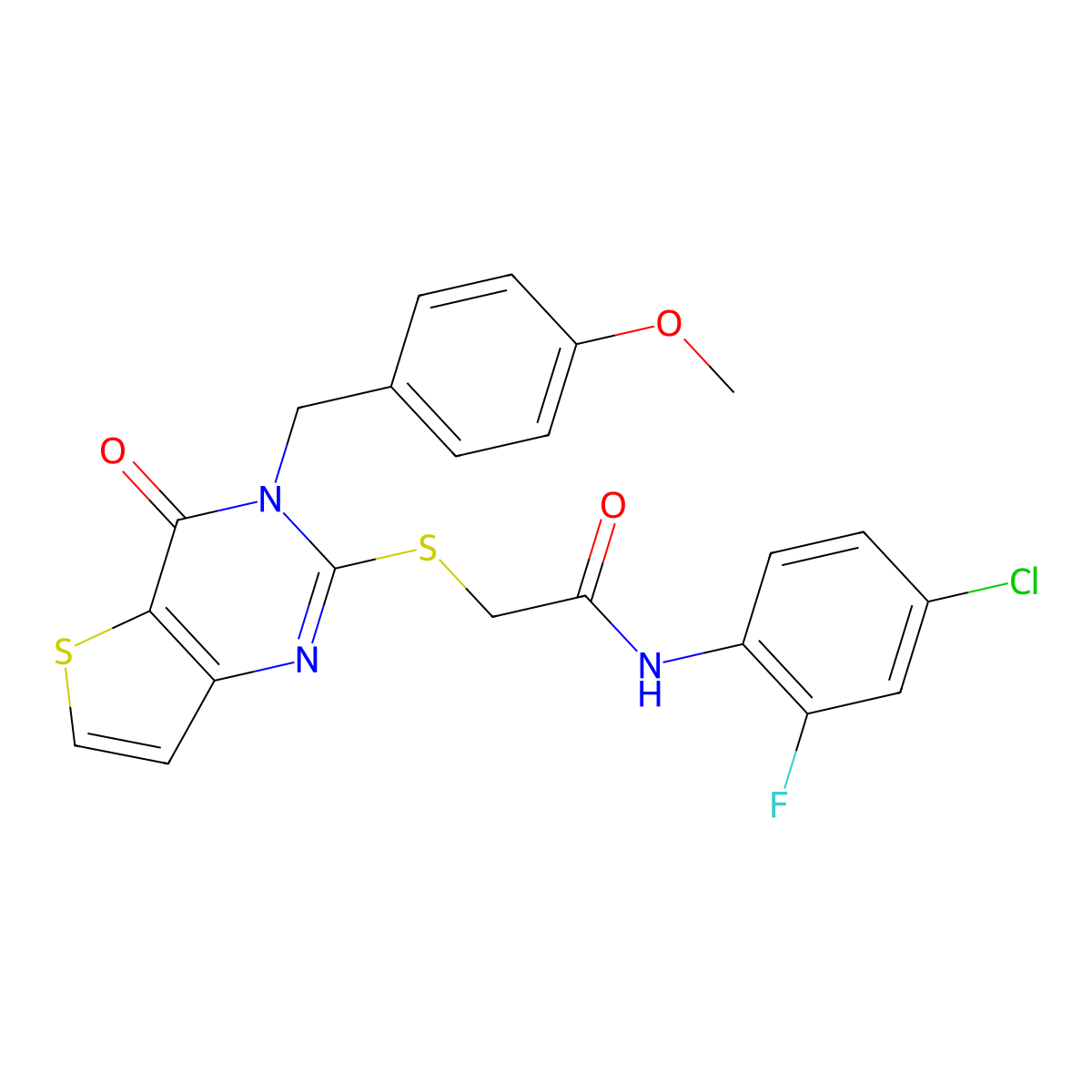 N-(4-chloro-2-fluorophenyl)-2-({3-[(4-methoxyphenyl)methyl]-4-oxo-3H,4H-thieno[3,2-d]pyrimidin-2-yl}sulfanyl)acetamide molecular structure, CAS 1252923-82-2