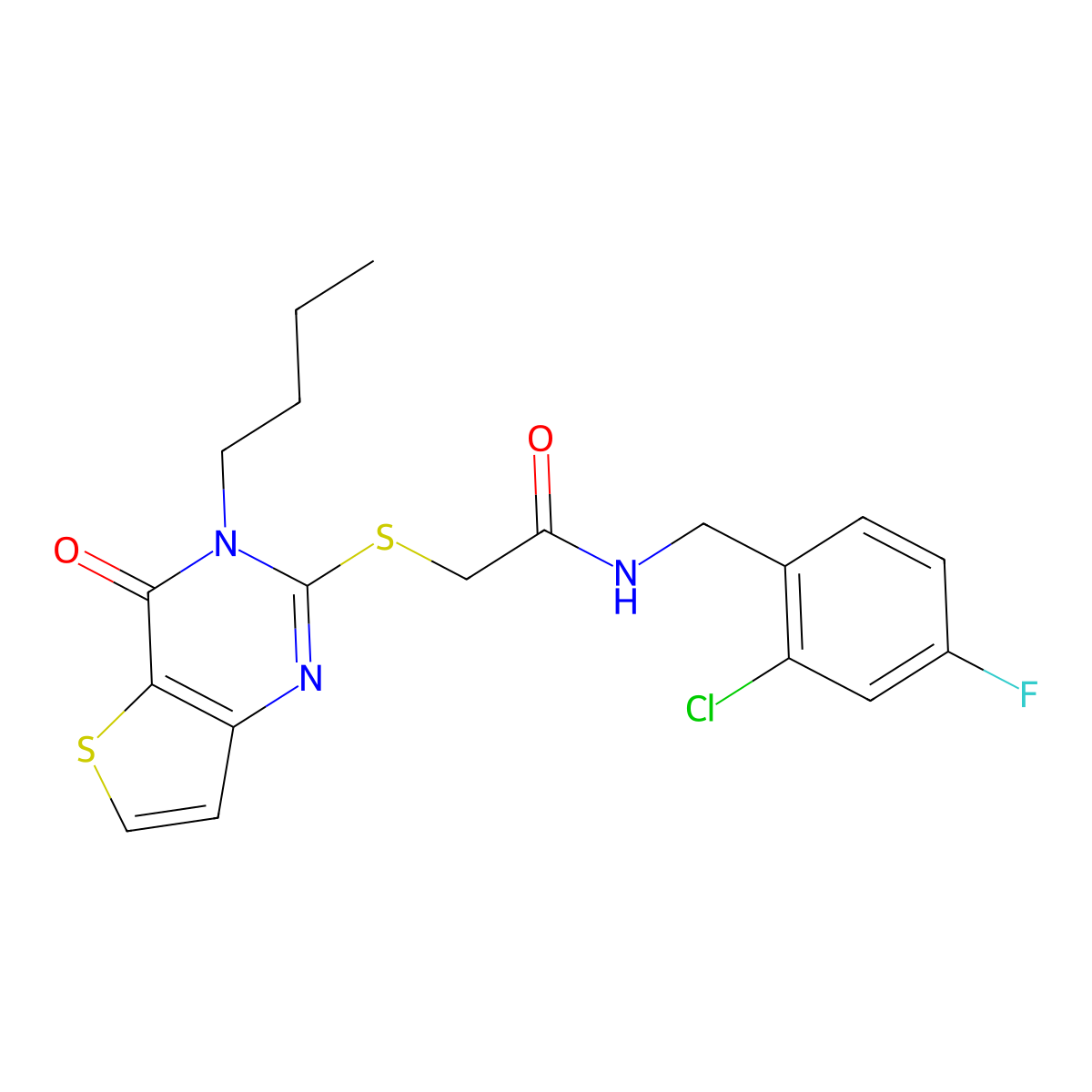 2-({3-butyl-4-oxo-3H,4H-thieno[3,2-d]pyrimidin-2-yl}sulfanyl)-N-[(2-chloro-4-fluorophenyl)methyl]acetamide molecular structure, CAS 1252923-92-4