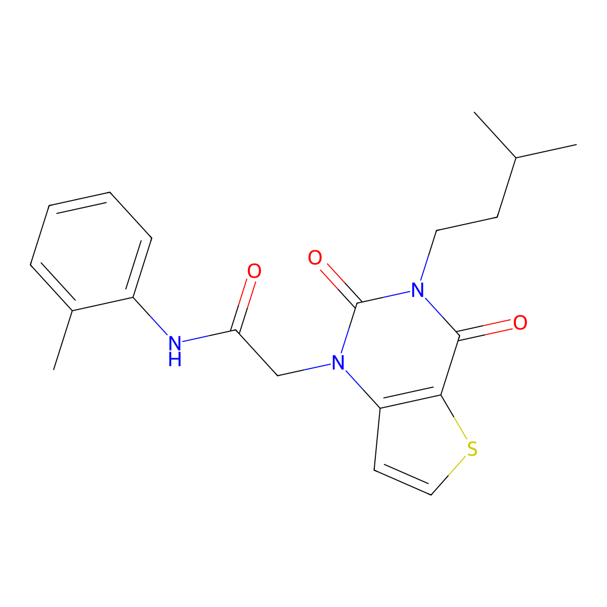 2-[3-(3-methylbutyl)-2,4-dioxo-1H,2H,3H,4H-thieno[3,2-d]pyrimidin-1-yl]-N-(2-methylphenyl)acetamide molecular structure, CAS 1252923-98-0