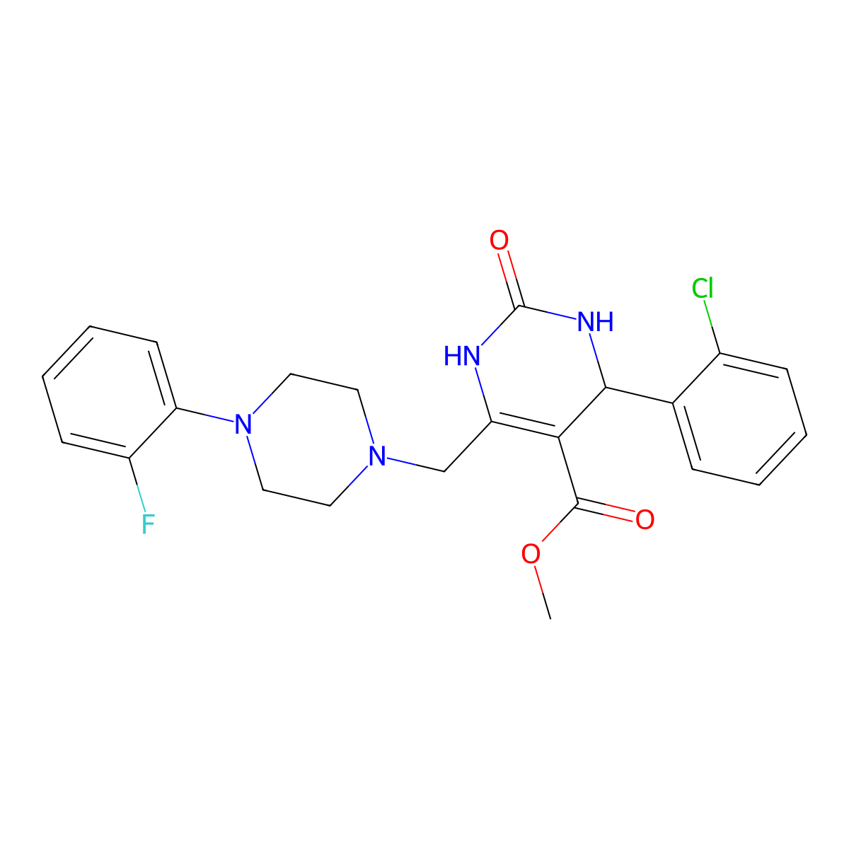 Methyl 4-(2-chlorophenyl)-6-{[4-(2-fluorophenyl)piperazin-1-yl]methyl}-2-oxo-1,2,3,4-tetrahydropyrimidine-5-carboxylate molecular structure, CAS 1252923-99-1