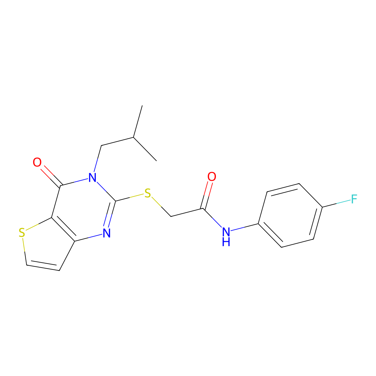 N-(4-fluorophenyl)-2-{[3-(2-methylpropyl)-4-oxo-3,4-dihydrothieno[3,2-d]pyrimidin-2-yl]sulfanyl}acetamide molecular structure, CAS 1252924-47-2