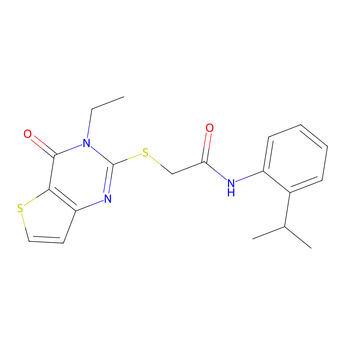 2-({3-ethyl-4-oxo-3H,4H-thieno[3,2-d]pyrimidin-2-yl}sulfanyl)-N-[2-(propan-2-yl)phenyl]acetamide molecular structure, CAS 1252924-67-6