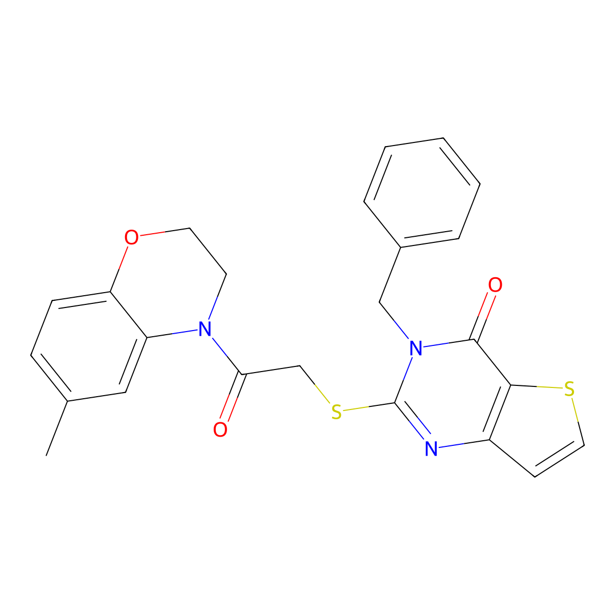 3-benzyl-2-{[2-(6-methyl-3,4-dihydro-2H-1,4-benzoxazin-4-yl)-2-oxoethyl]sulfanyl}-3H,4H-thieno[3,2-d]pyrimidin-4-one molecular structure, CAS 1252924-97-2