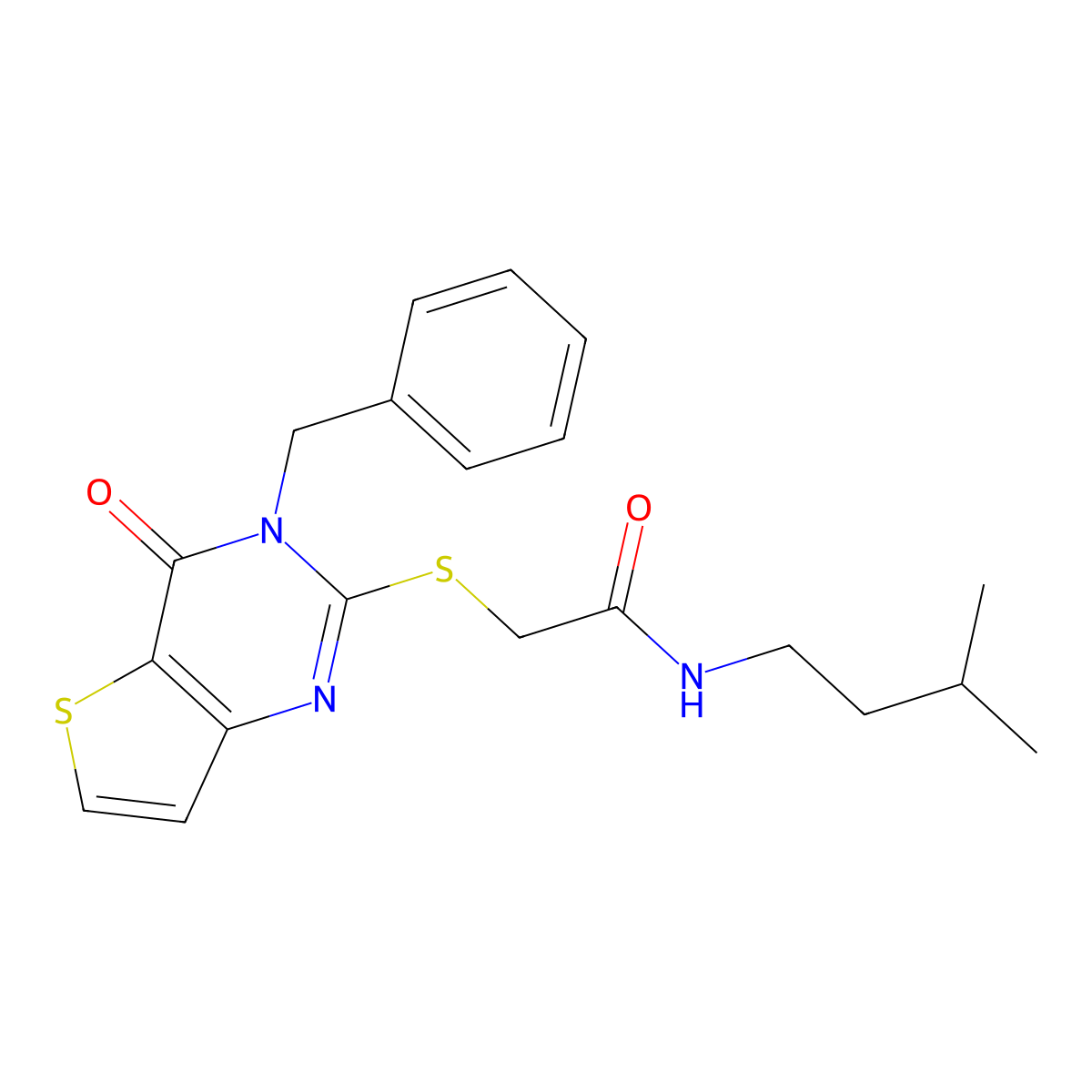 2-({3-benzyl-4-oxo-3H,4H-thieno[3,2-d]pyrimidin-2-yl}sulfanyl)-N-(3-methylbutyl)acetamide molecular structure, CAS 1252925-05-5