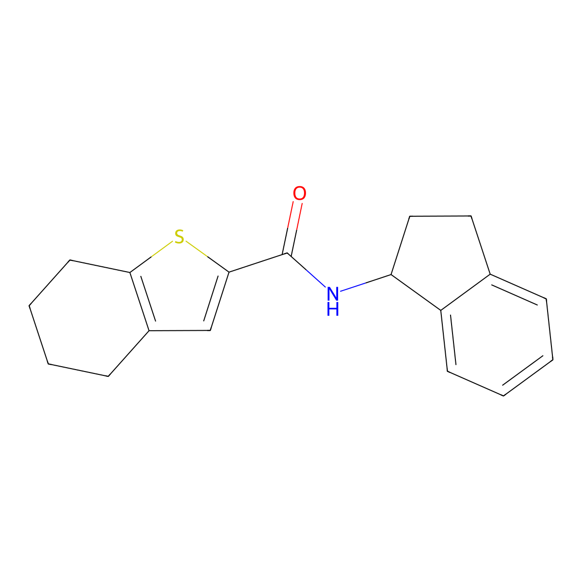 N-(2,3-dihydro-1H-inden-1-yl)-4,5,6,7-tetrahydro-1-benzothiophene-2-carboxamide molecular structure, CAS 1252925-32-8