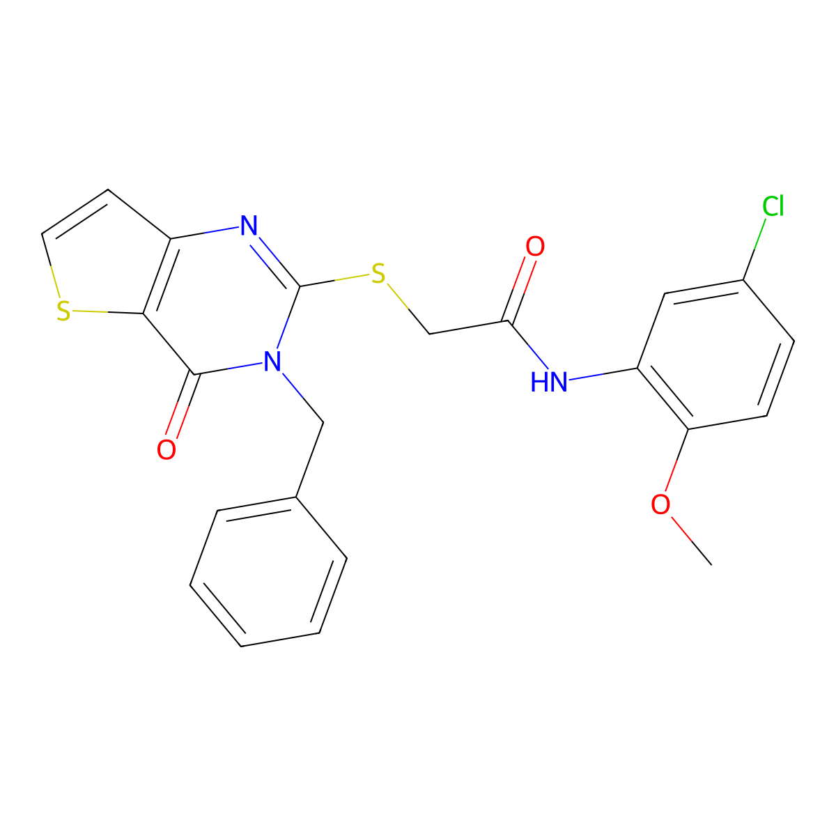 2-({3-benzyl-4-oxo-3H,4H-thieno[3,2-d]pyrimidin-2-yl}sulfanyl)-N-(5-chloro-2-methoxyphenyl)acetamide molecular structure, CAS 1252925-49-7