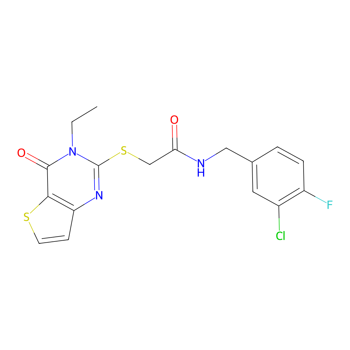 N-[(3-chloro-4-fluorophenyl)methyl]-2-({3-ethyl-4-oxo-3H,4H-thieno[3,2-d]pyrimidin-2-yl}sulfanyl)acetamide molecular structure, CAS 1252926-62-7