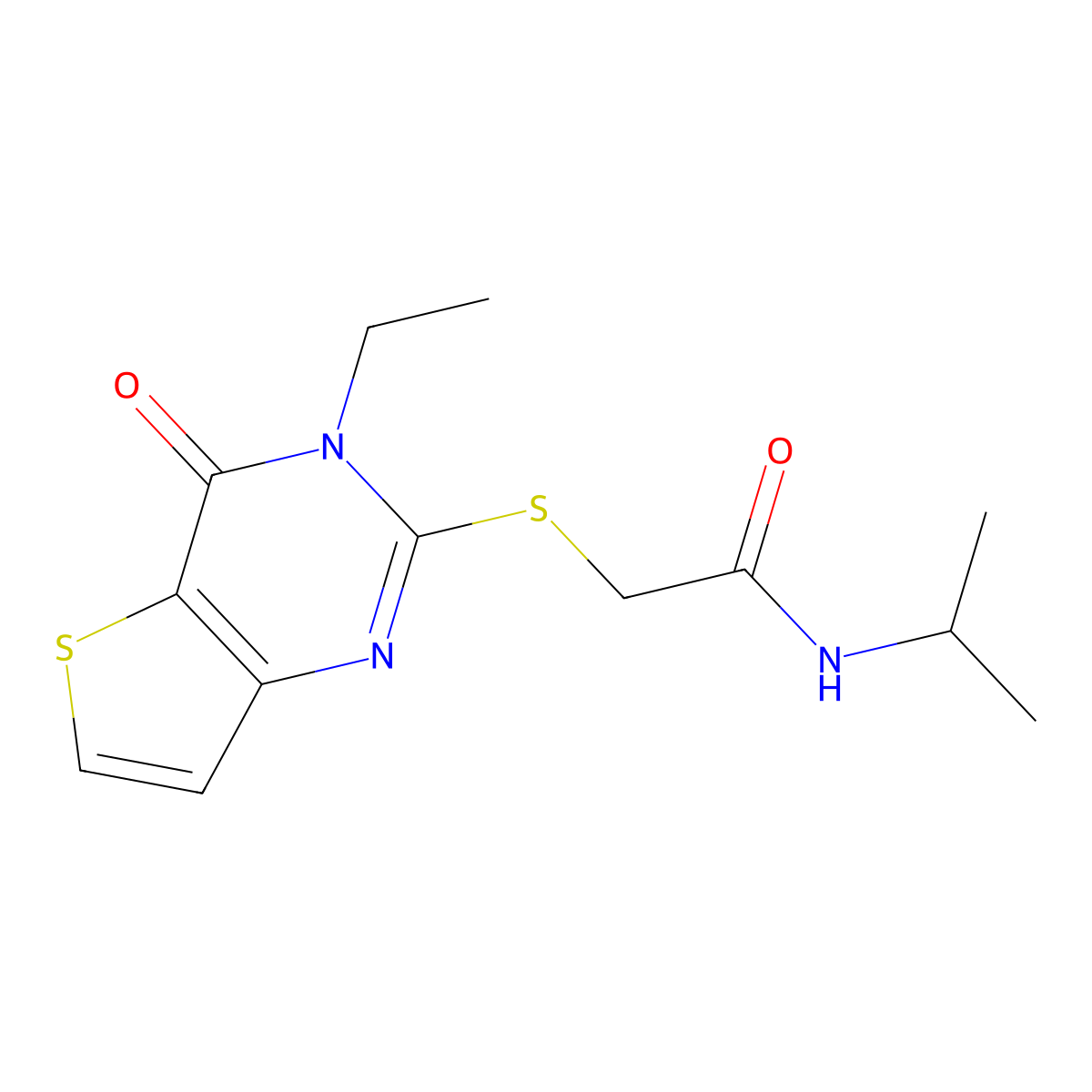 2-({3-ethyl-4-oxo-3H,4H-thieno[3,2-d]pyrimidin-2-yl}sulfanyl)-N-(propan-2-yl)acetamide molecular structure, CAS 1252926-64-9