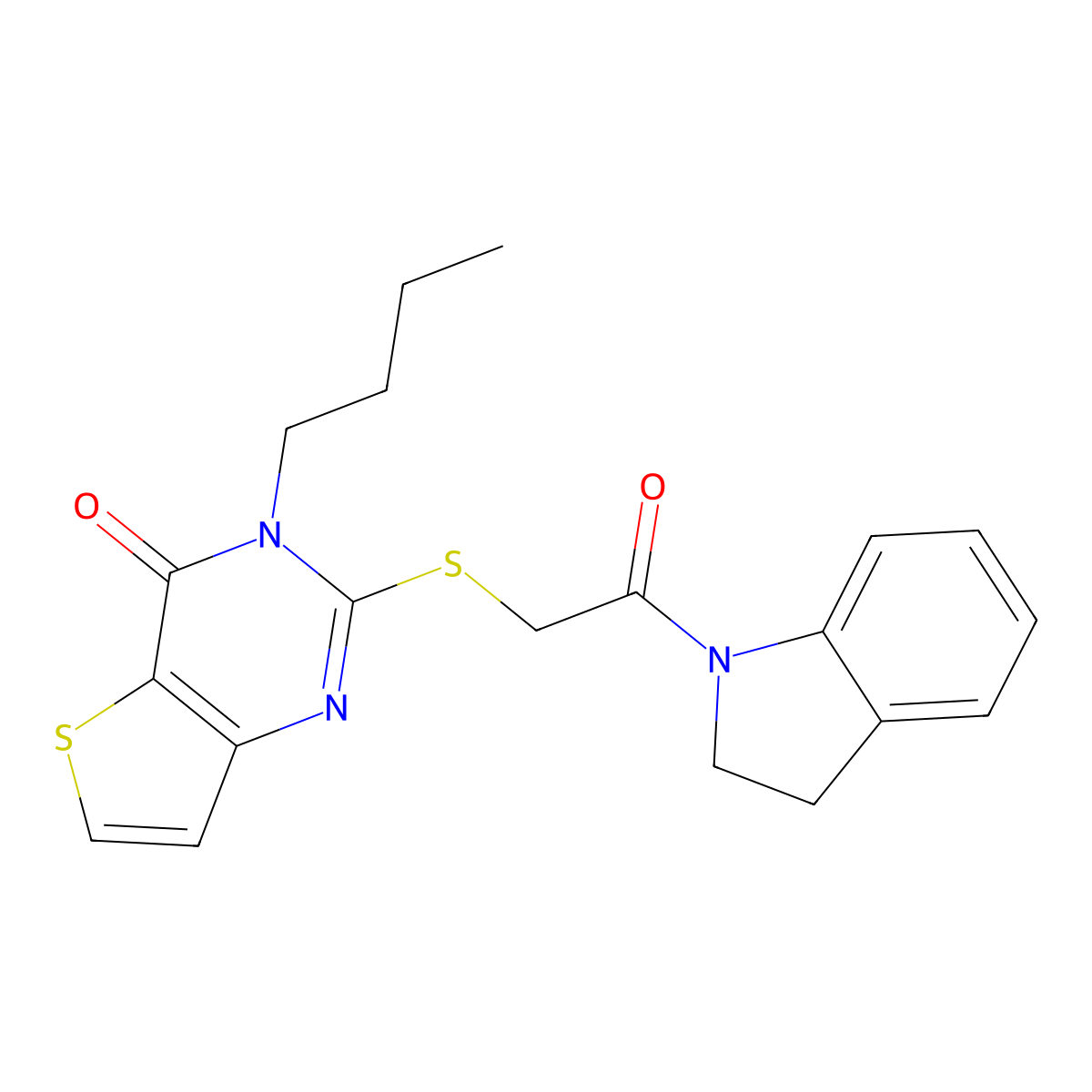 3-butyl-2-{[2-(2,3-dihydro-1H-indol-1-yl)-2-oxoethyl]sulfanyl}-3H,4H-thieno[3,2-d]pyrimidin-4-one molecular structure, CAS 1252926-84-3